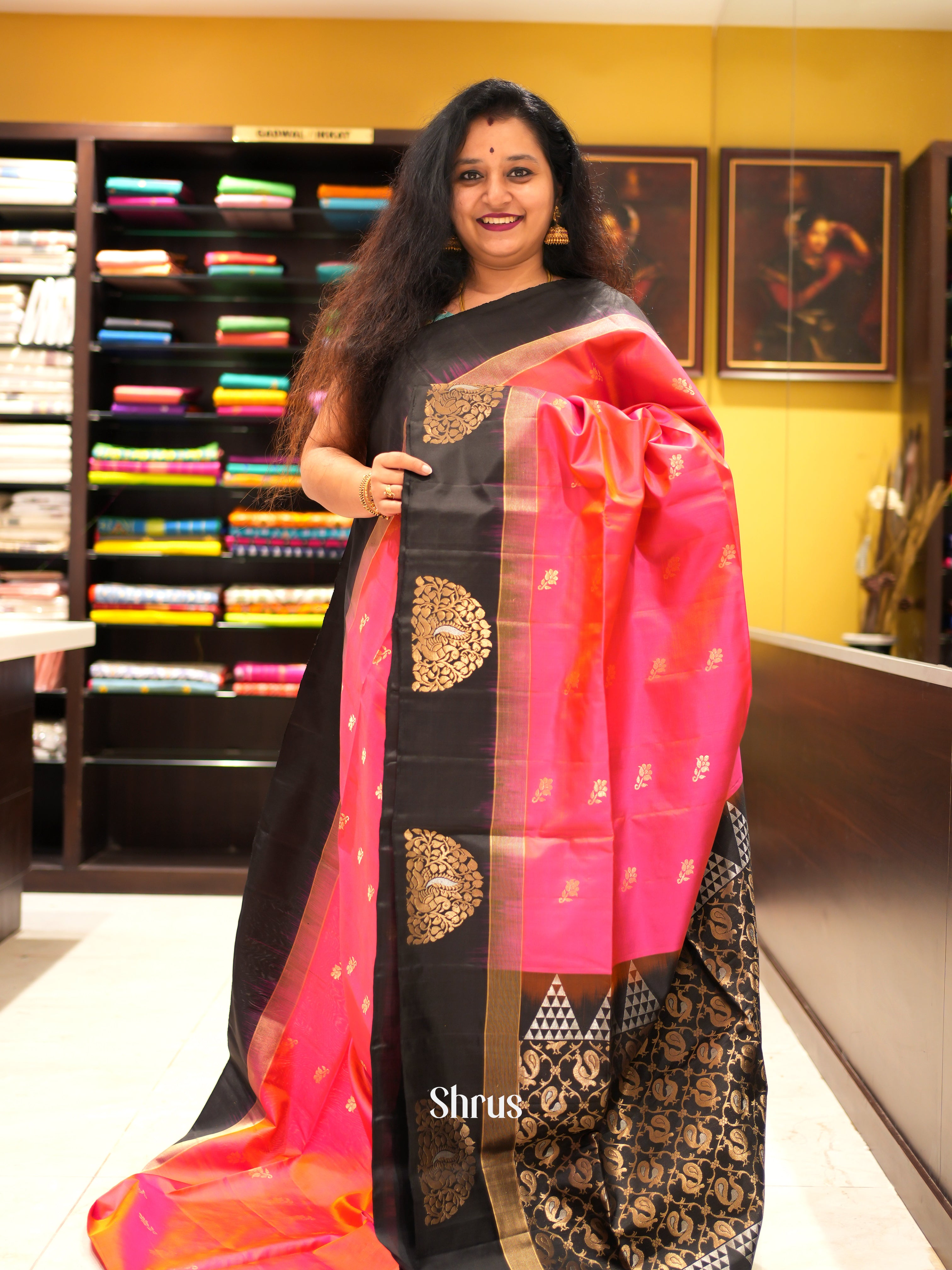 Pink & Black - Soft Silk Saree - Shop on ShrusEternity.com