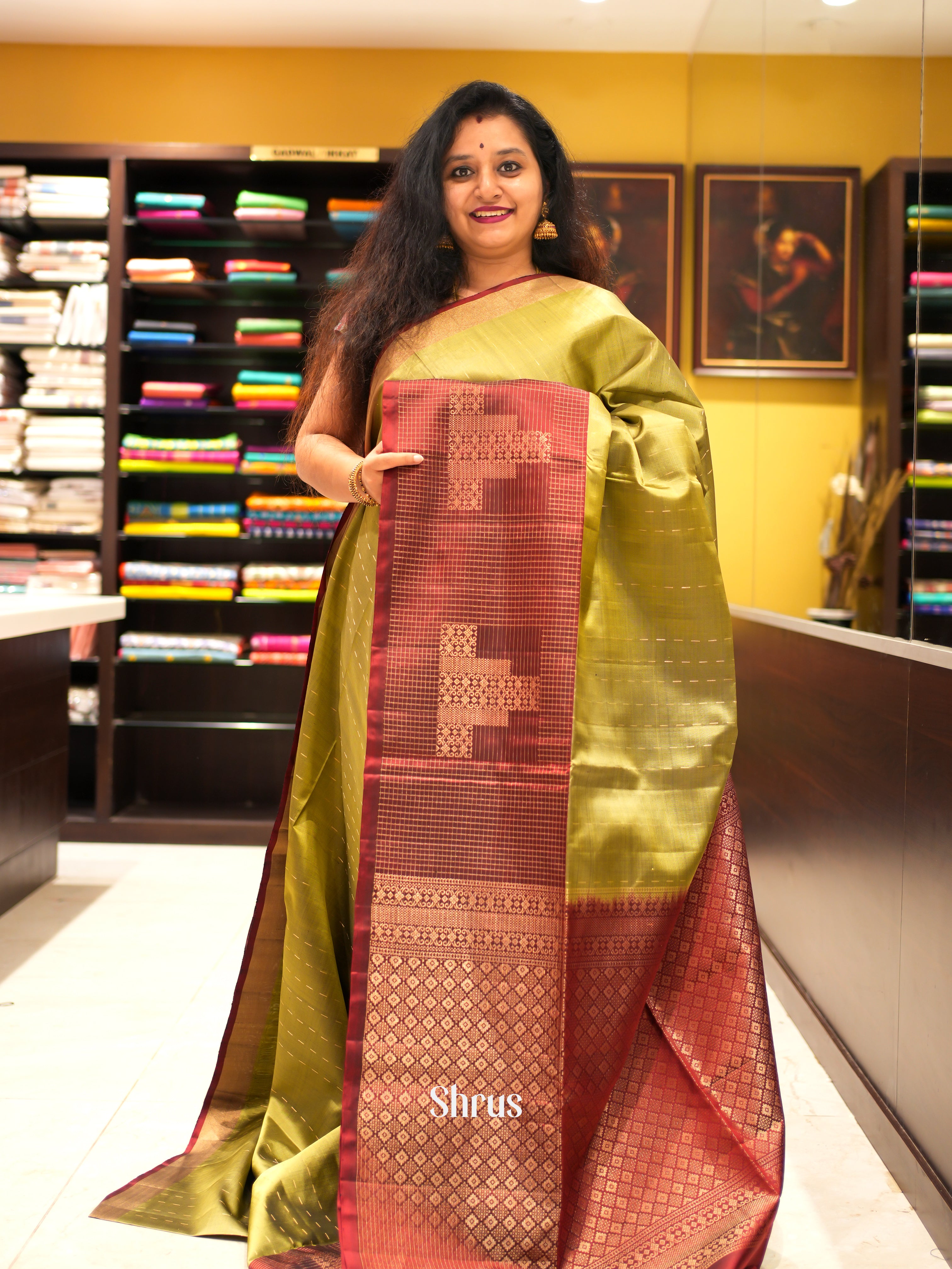 Green & Brown - Soft Silk Saree - Shop on ShrusEternity.com