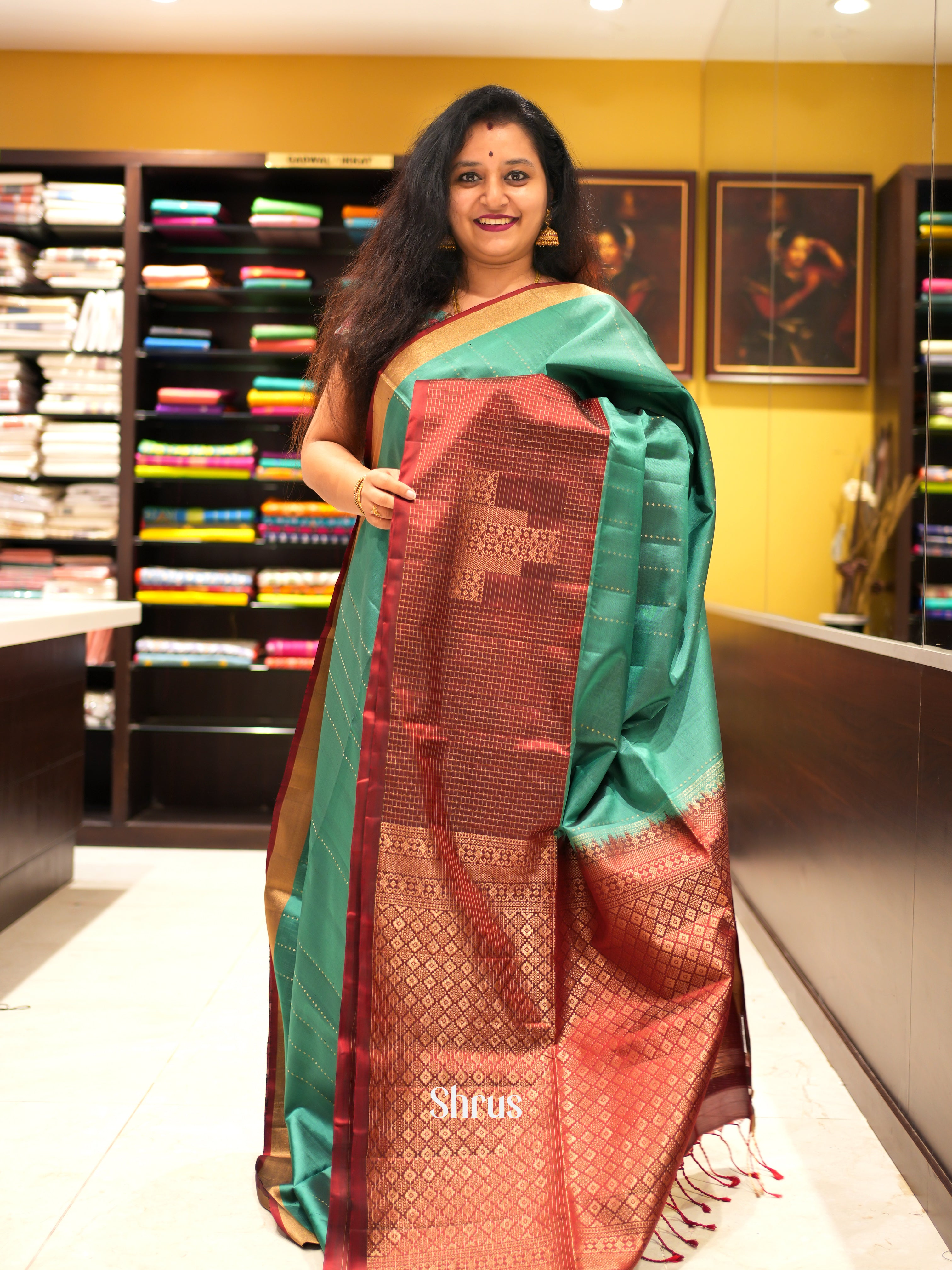 Green & Brown - Soft Silk Saree - Shop on ShrusEternity.com