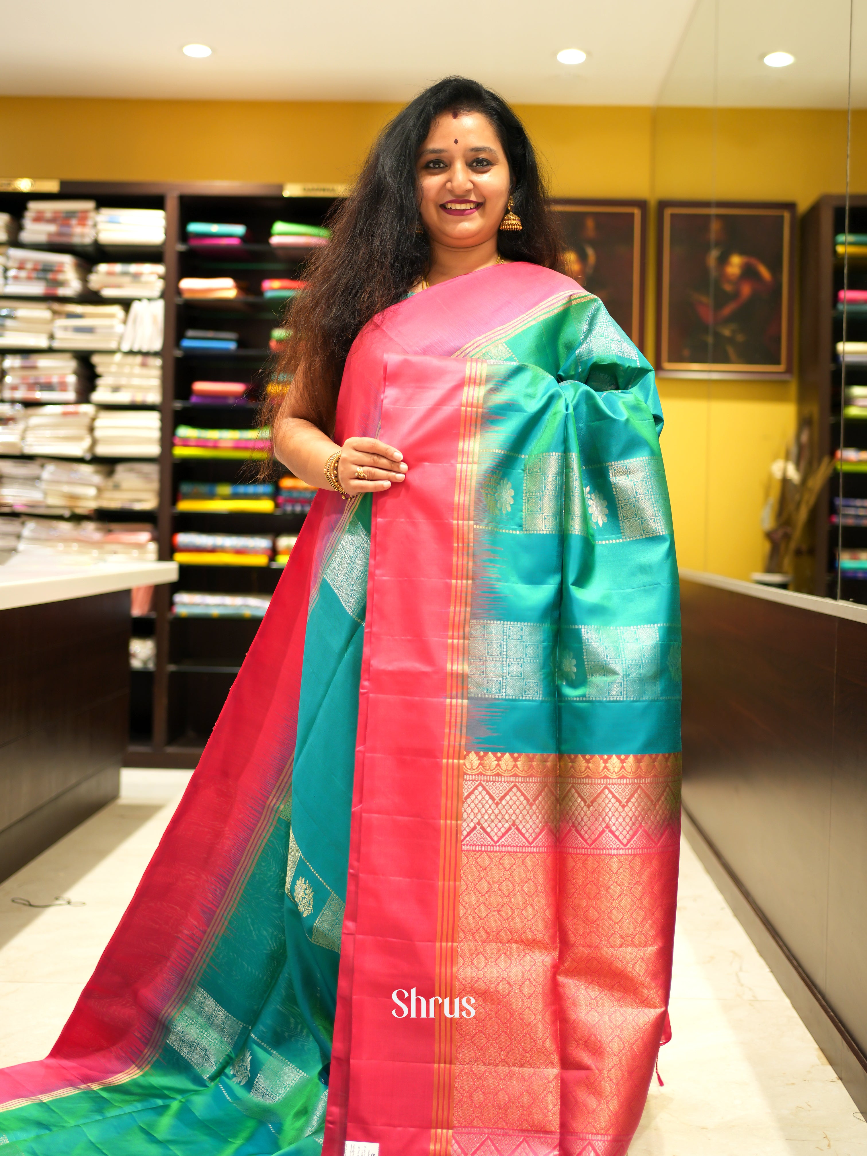 Green & Pink - Soft Silk Saree - Shop on ShrusEternity.com