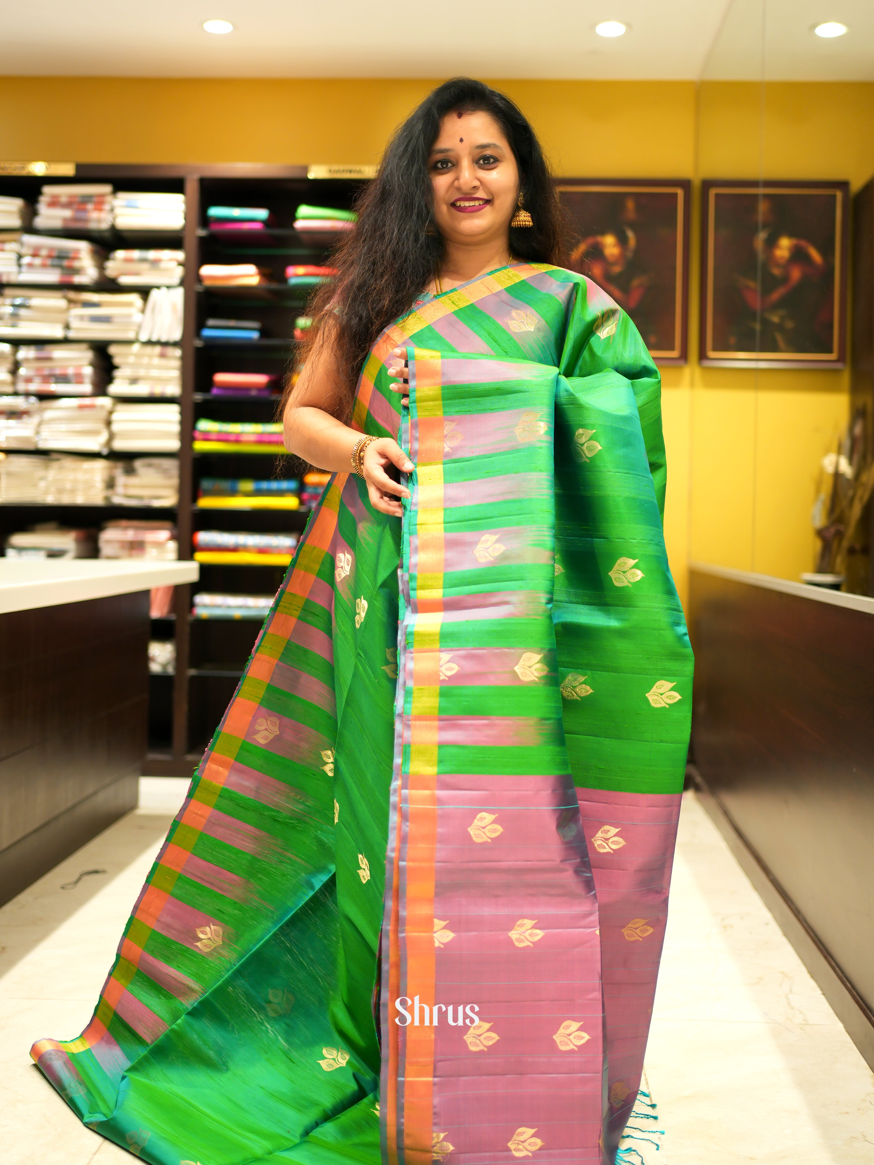 Green & Purple - Soft Silk Saree - Shop on ShrusEternity.com