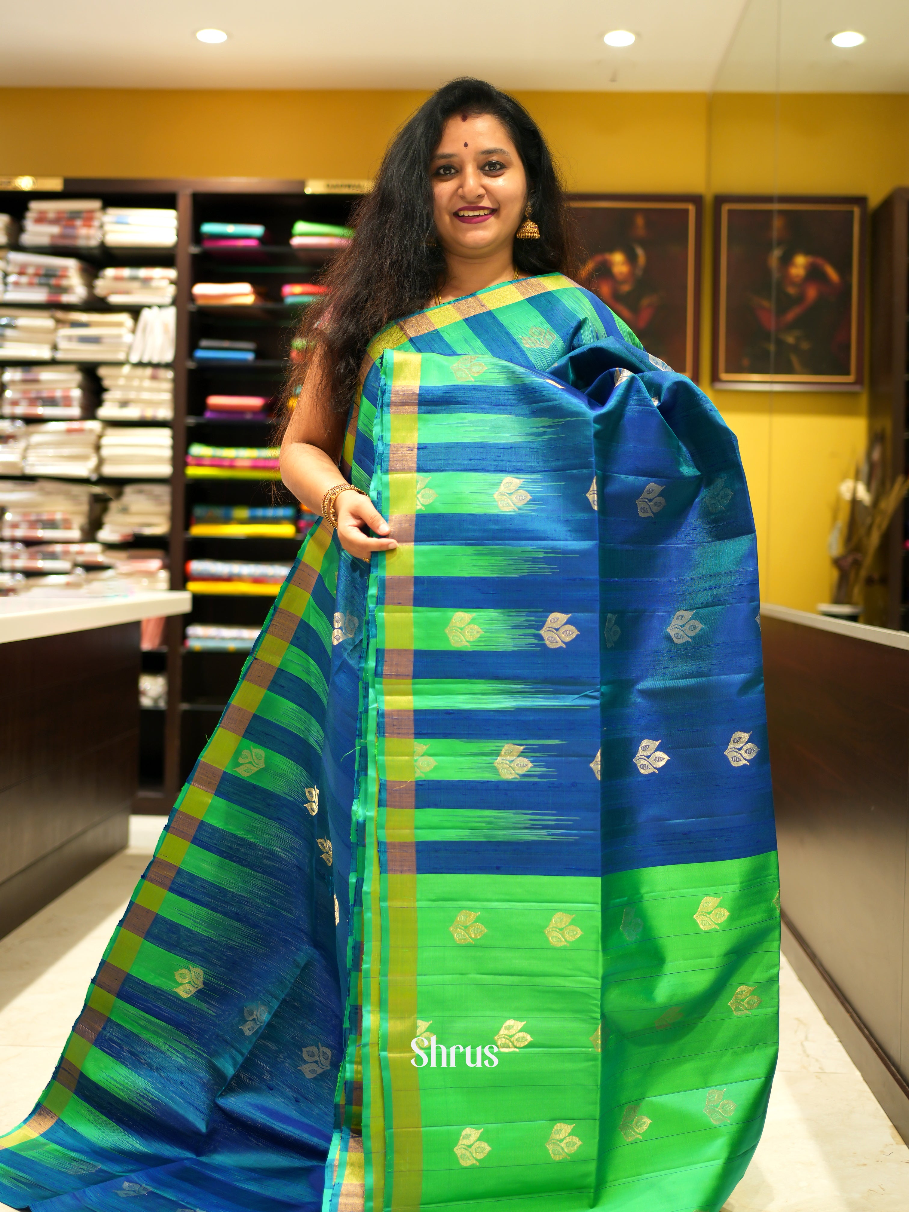 Blue & Green - Soft Silk Saree - Shop on ShrusEternity.com