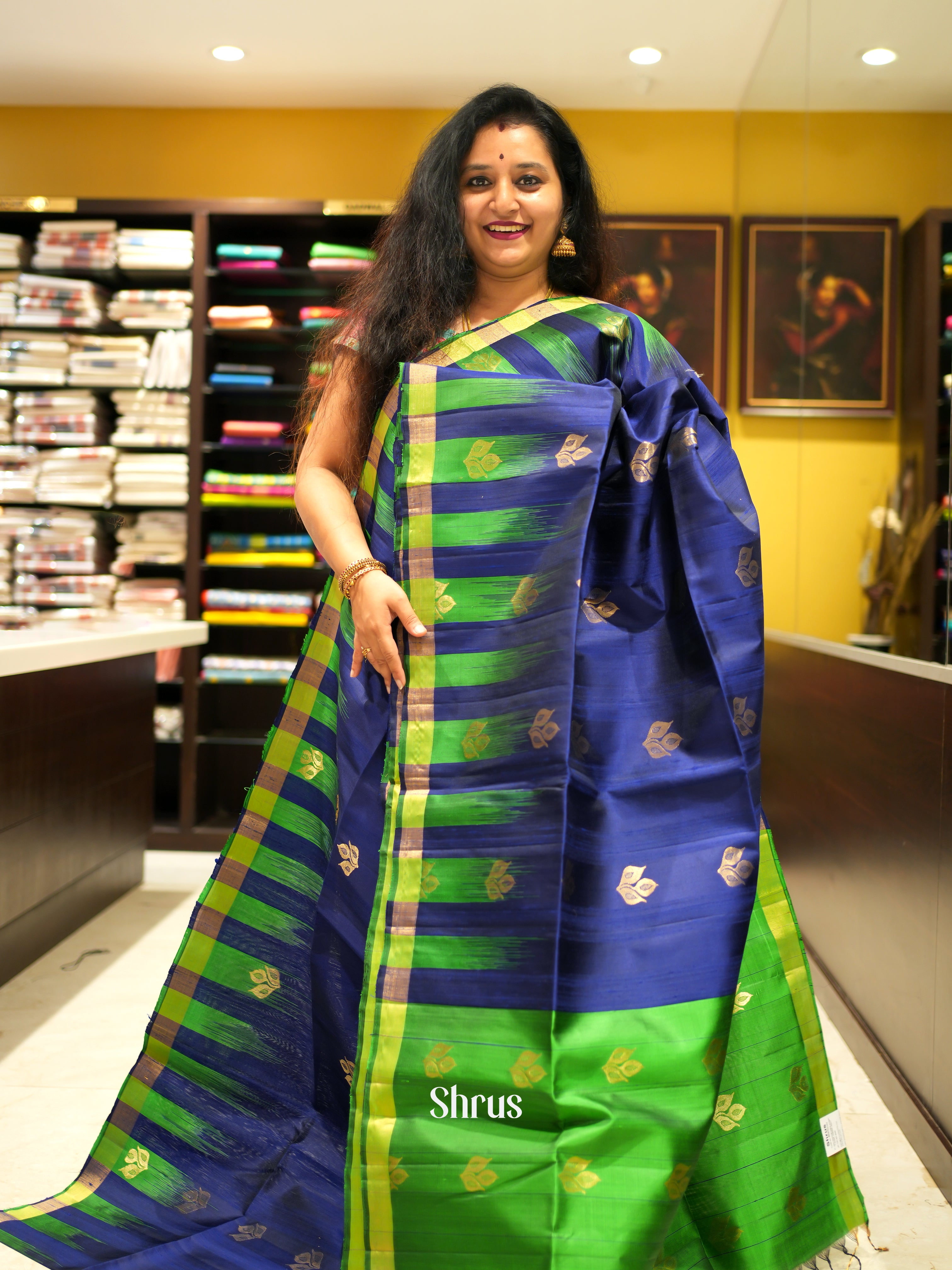 Blue & Green - Soft Silk Saree - Shop on ShrusEternity.com