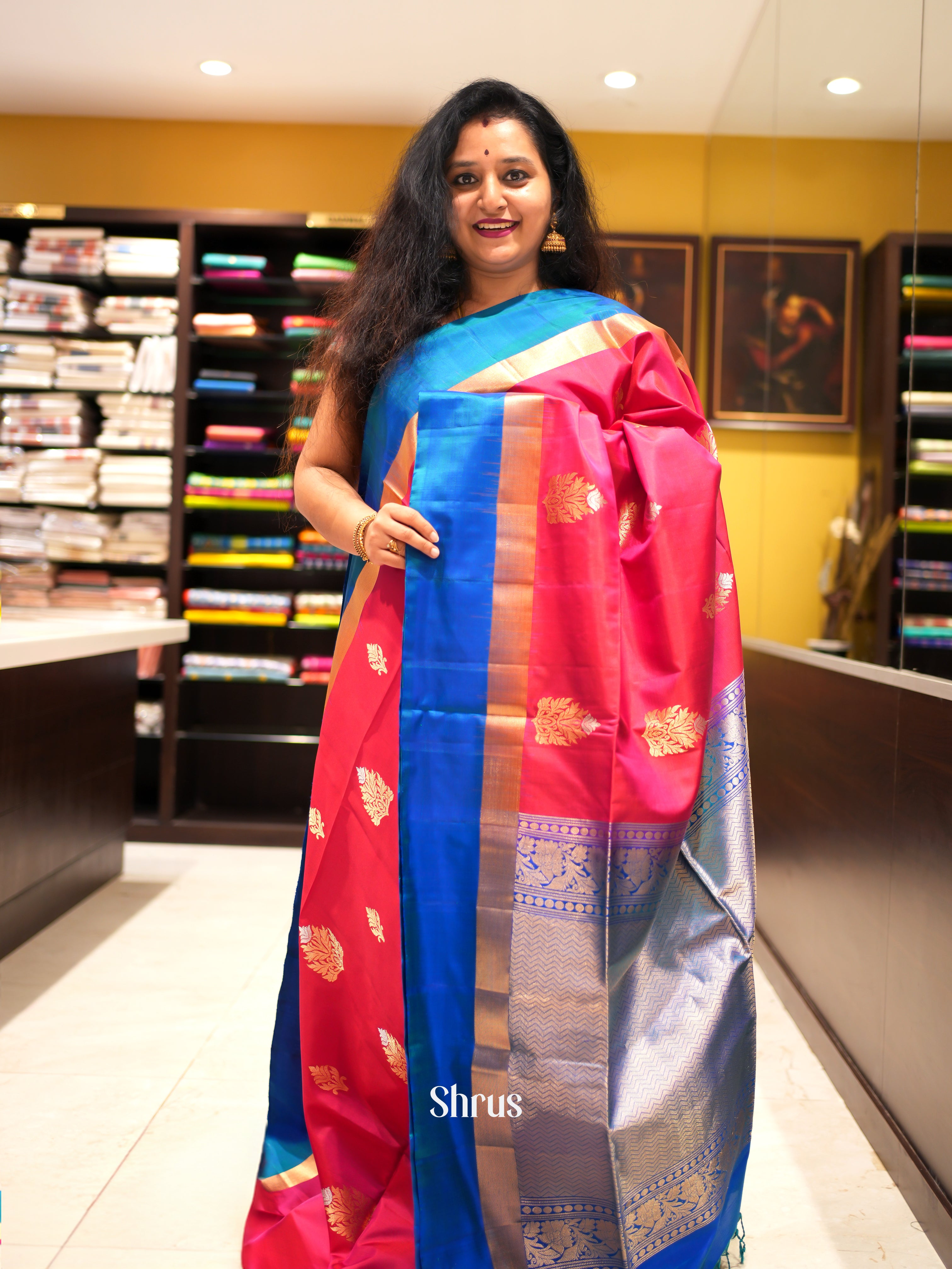 Pink & Blue - Soft Silk Saree - Shop on ShrusEternity.com
