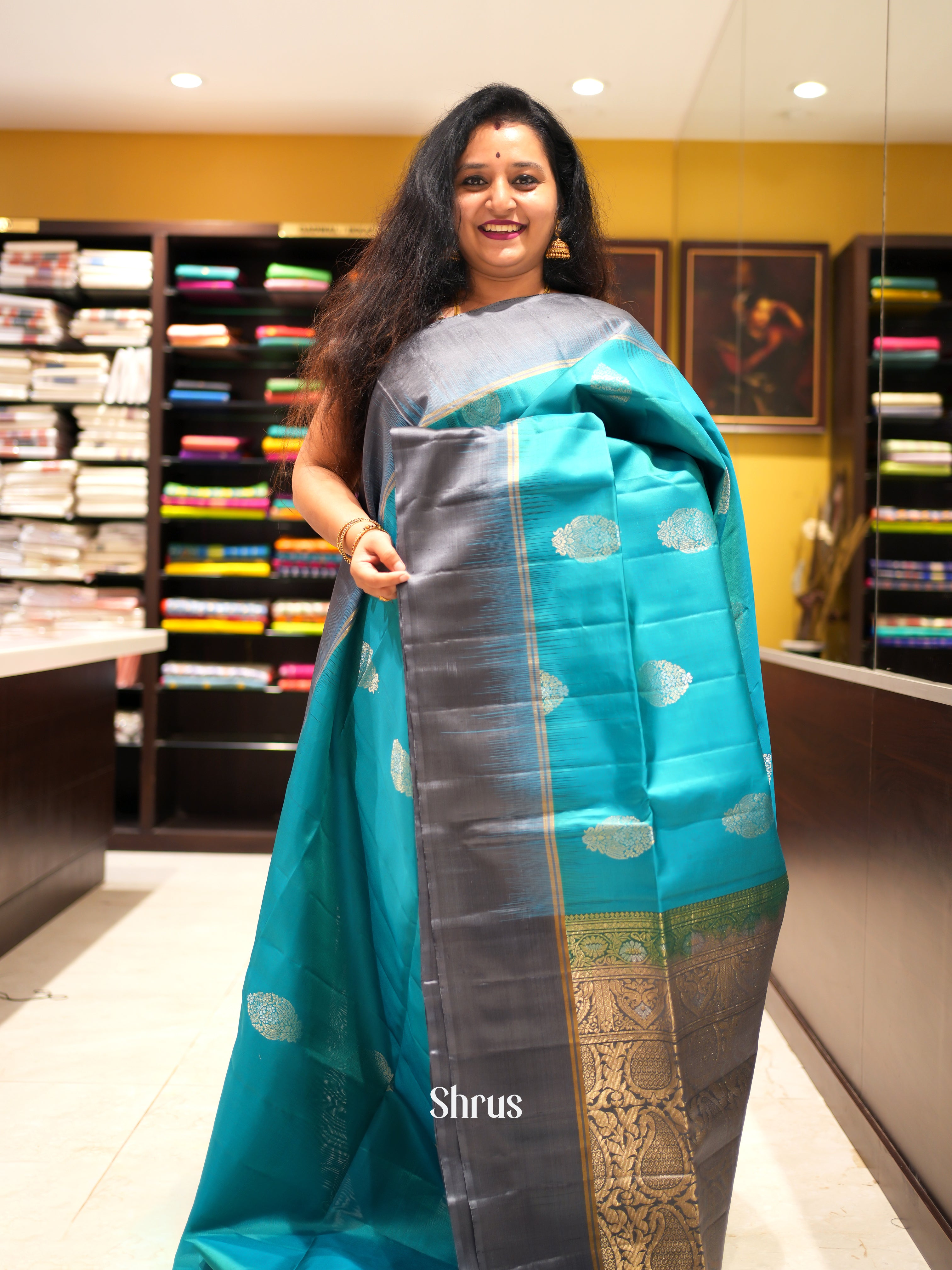 Blue & Grey - Soft SilkSaree - Shop on ShrusEternity.com