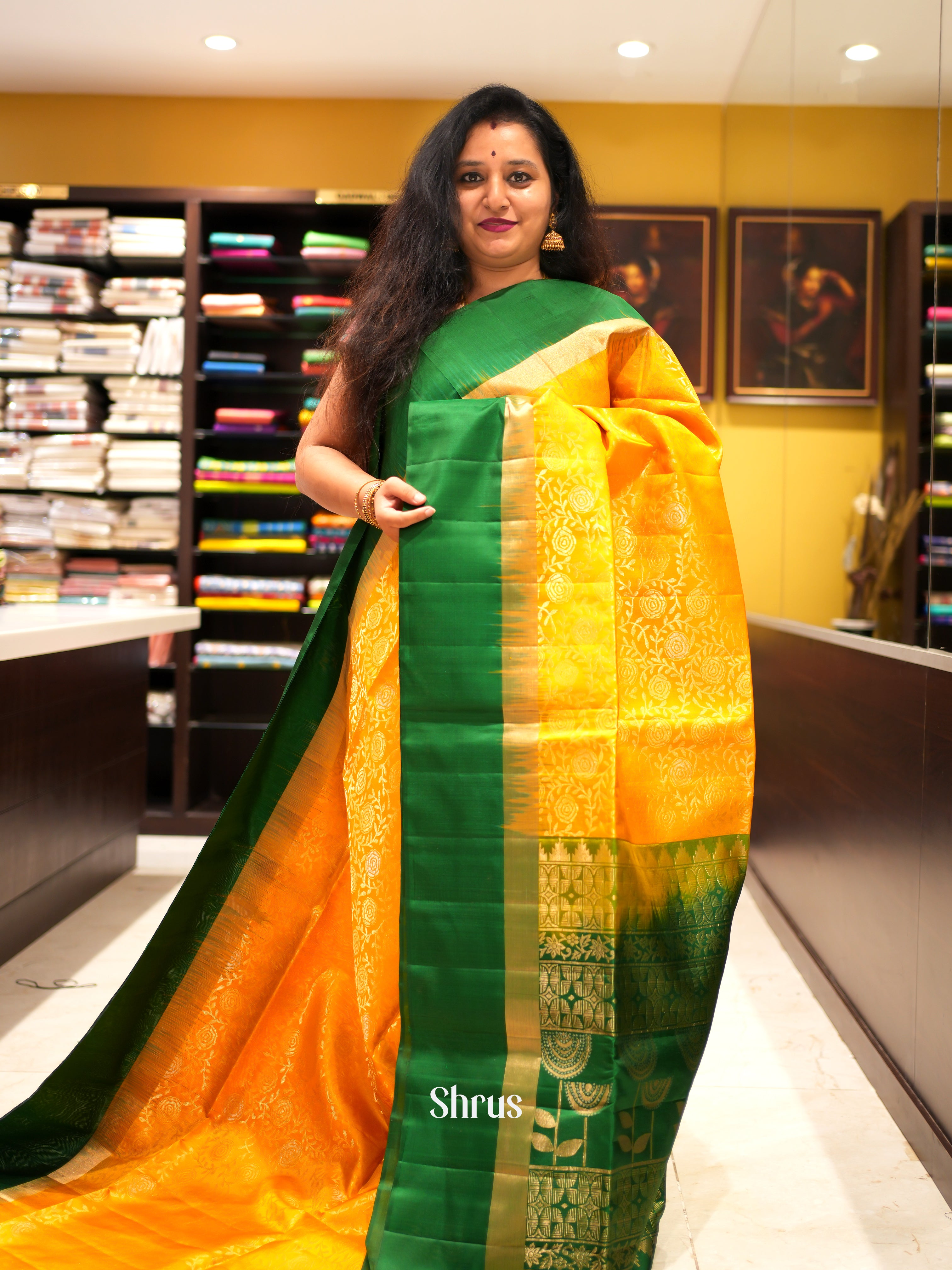 Yellow & Green - Soft Silk Saree - Shop on ShrusEternity.com