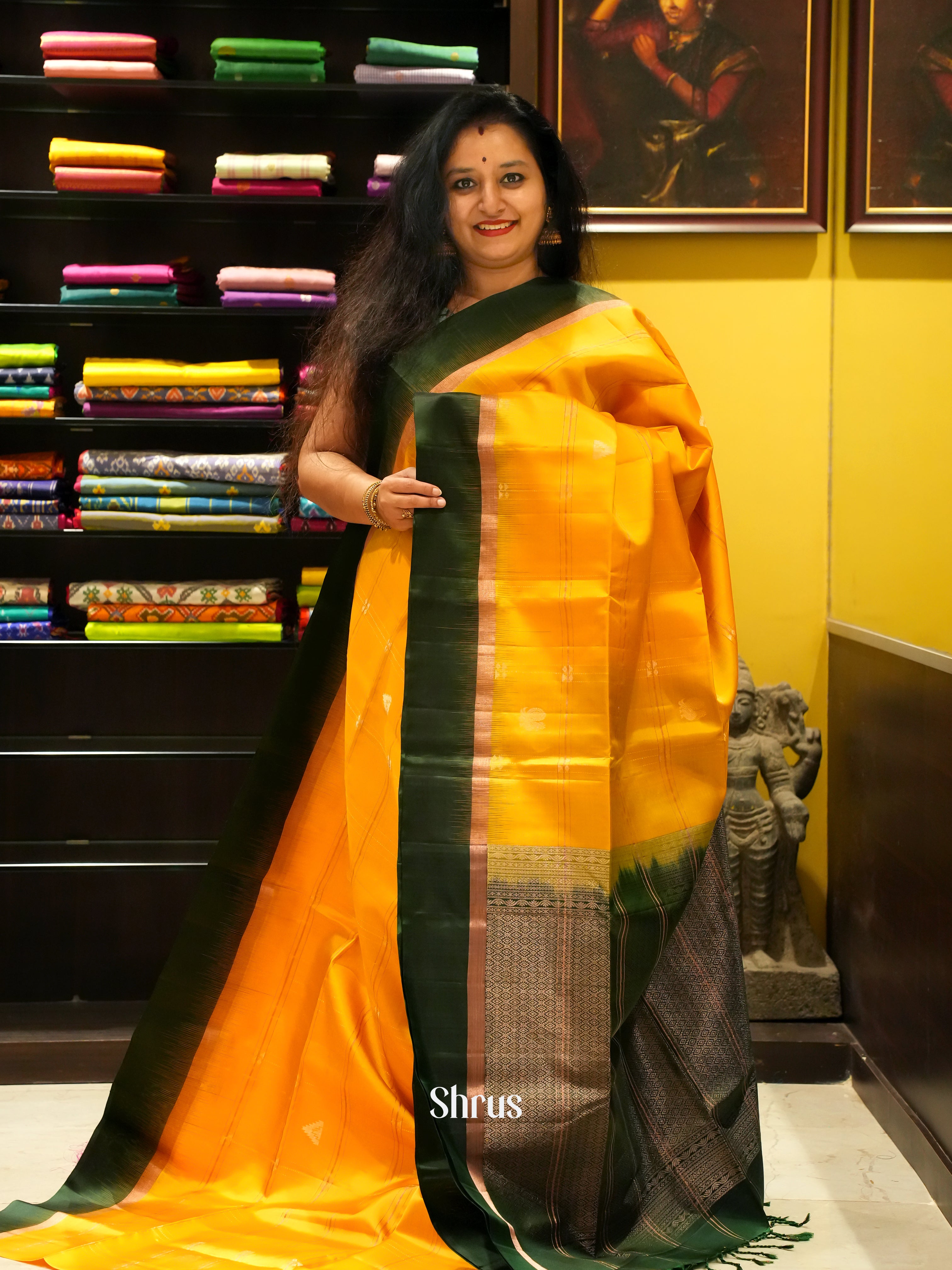 Mambazha Yellow & Green - Soft Silk Saree - Shop on ShrusEternity.com