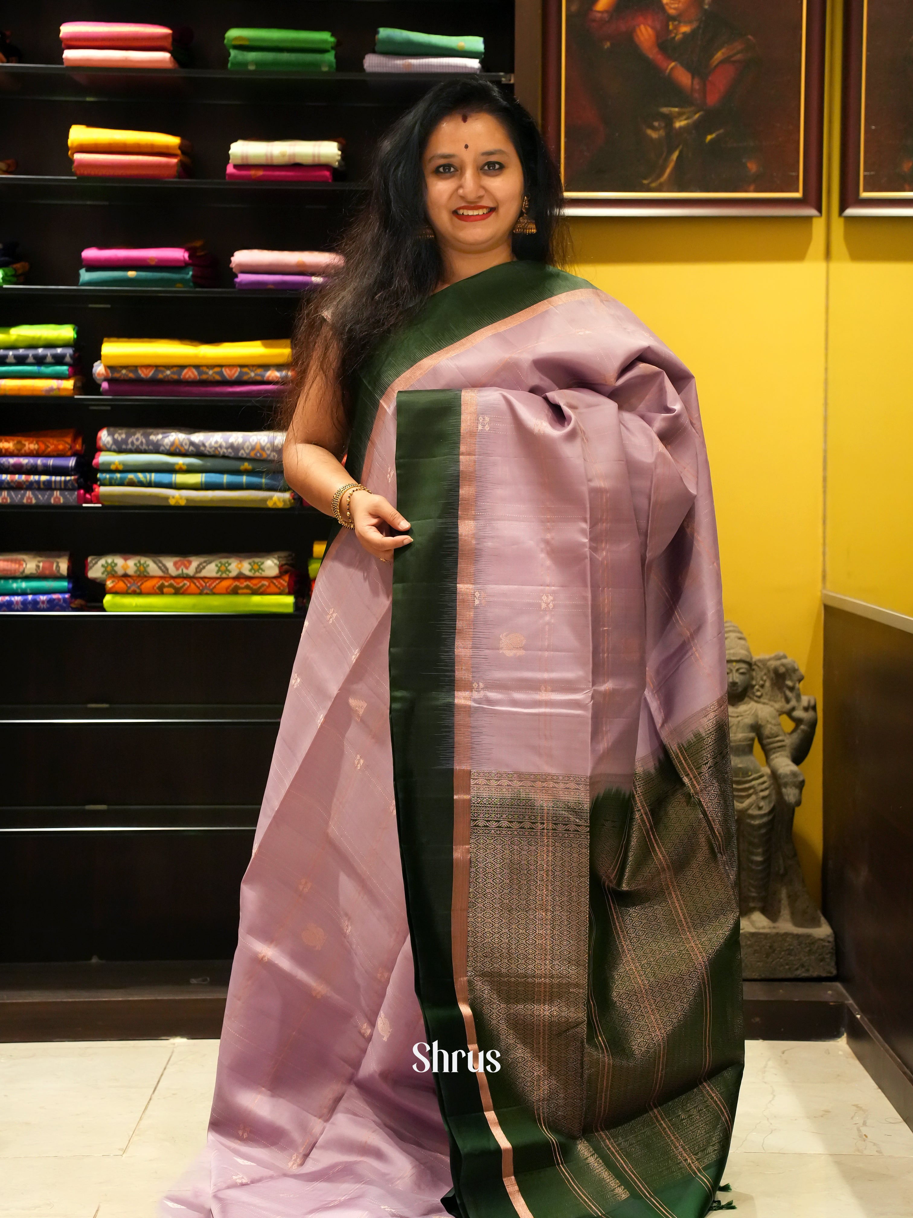 Lavender & Green - Soft Silk Saree - Shop on ShrusEternity.com