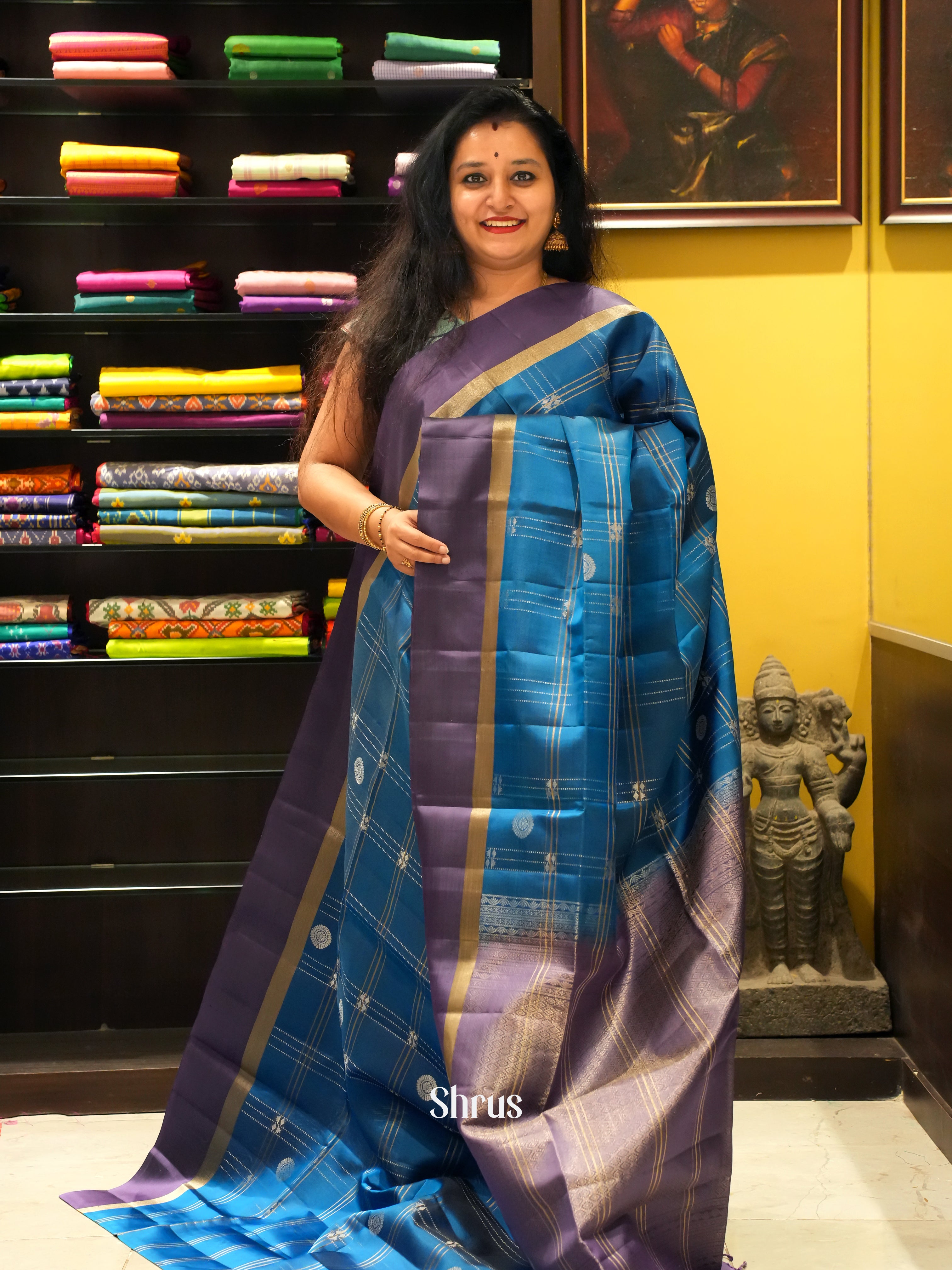 Blue & Purple - Soft Silk Saree - Shop on ShrusEternity.com