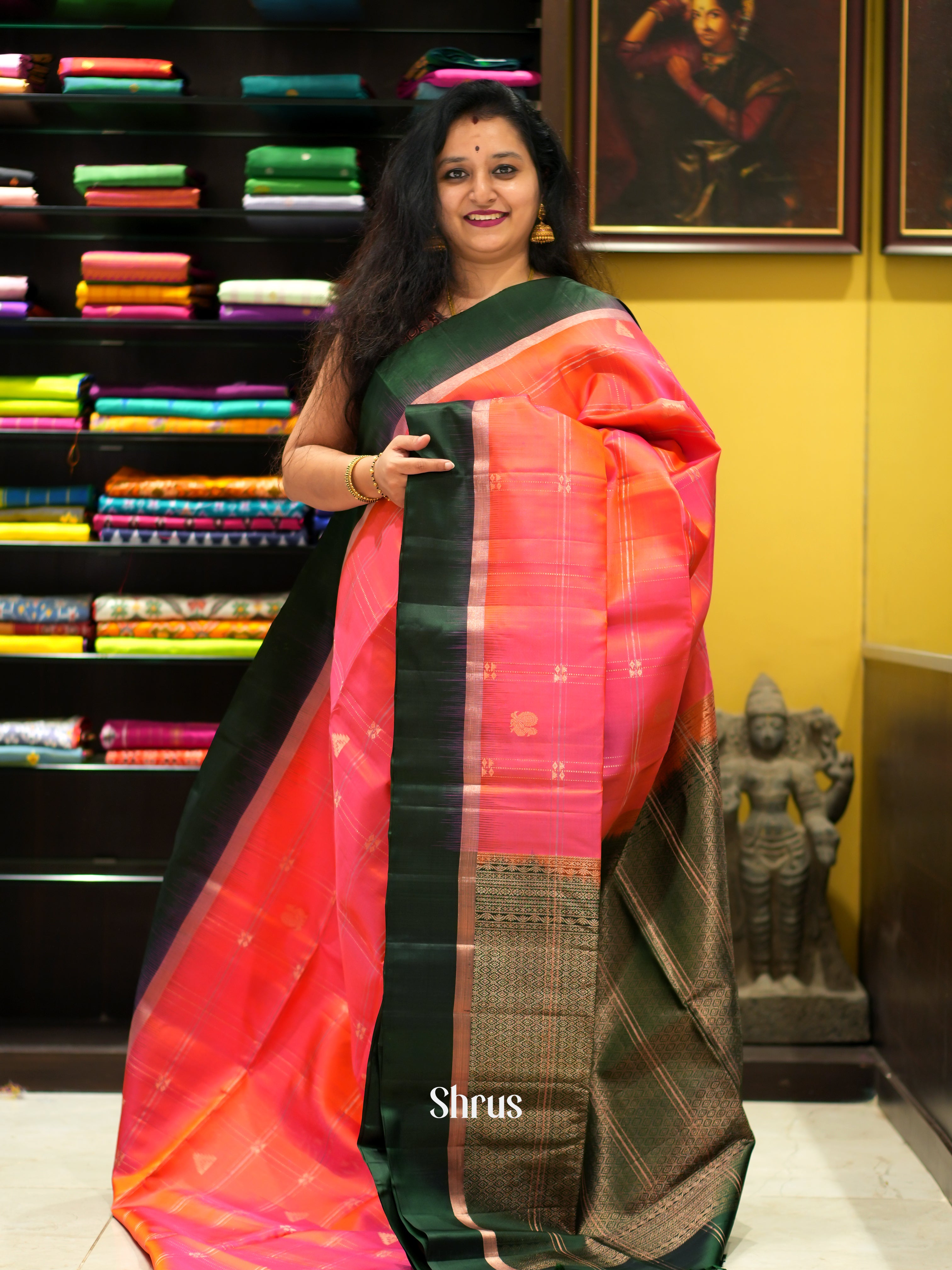 Pink & Green - Soft Silk Saree - Shop on ShrusEternity.com