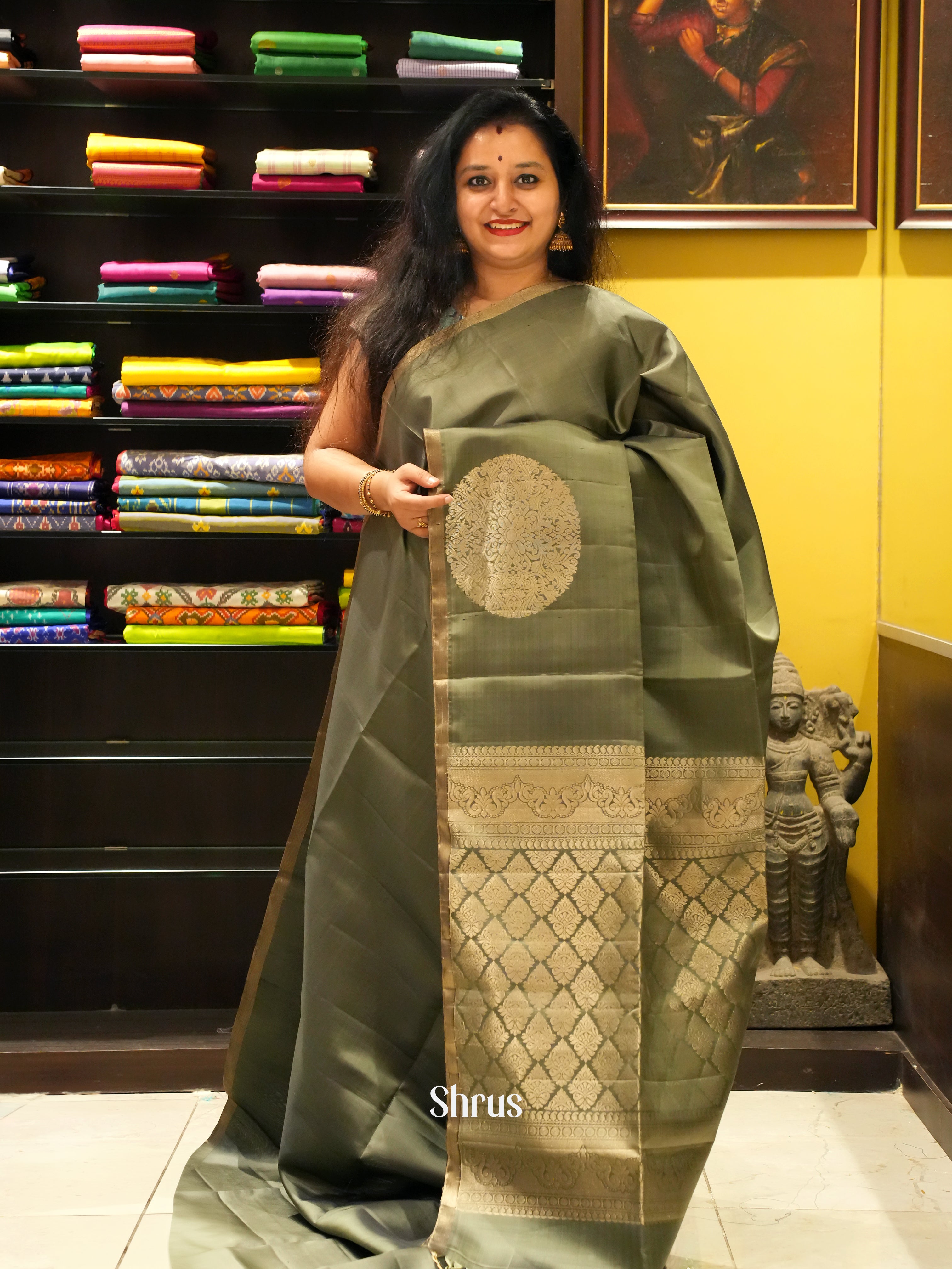 Greenish Grey(Single Tone) - Soft SilkSree - Shop on ShrusEternity.com