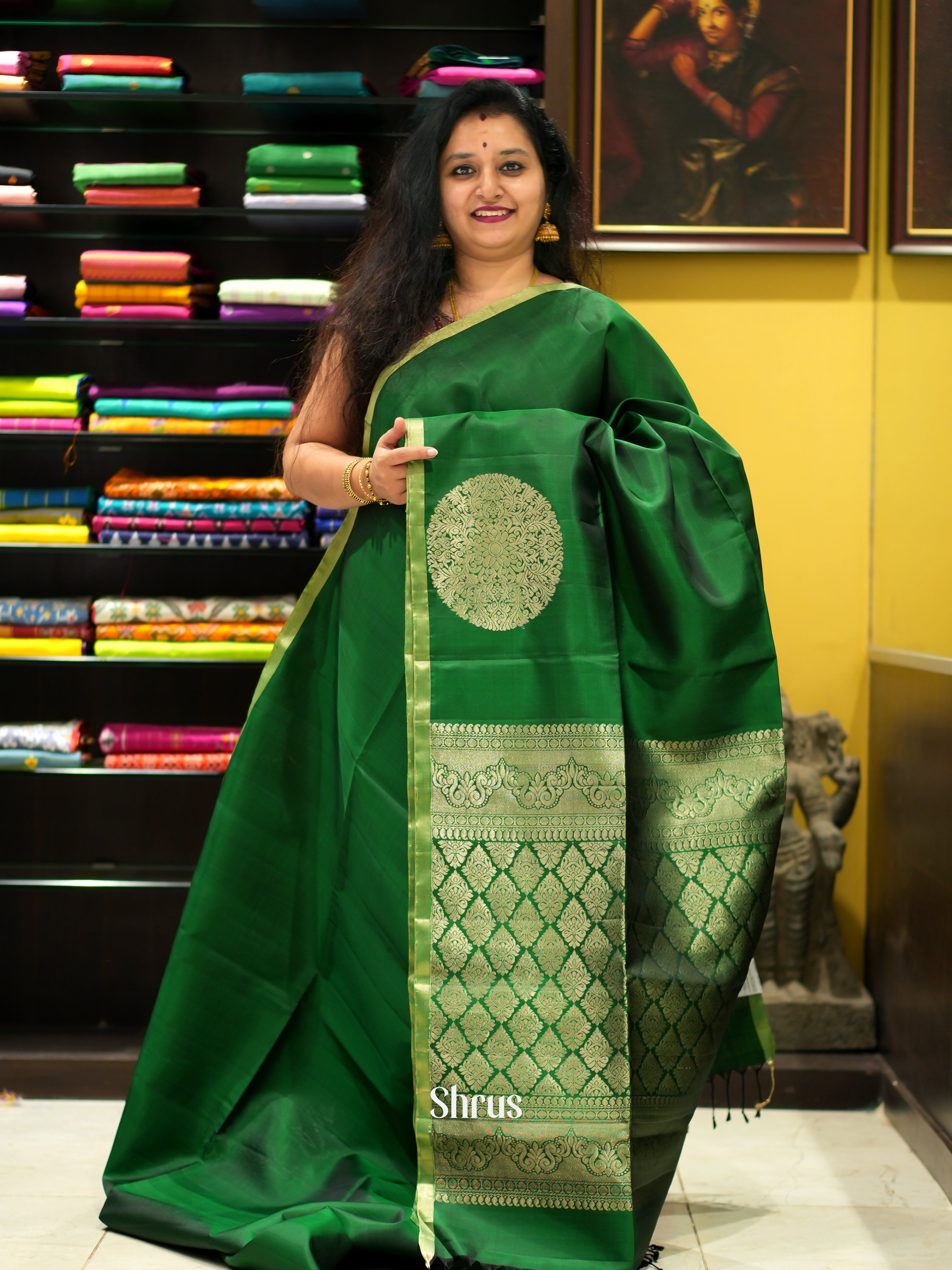 Green(Single tone) - Soft Silk Saree - Shop on ShrusEternity.com