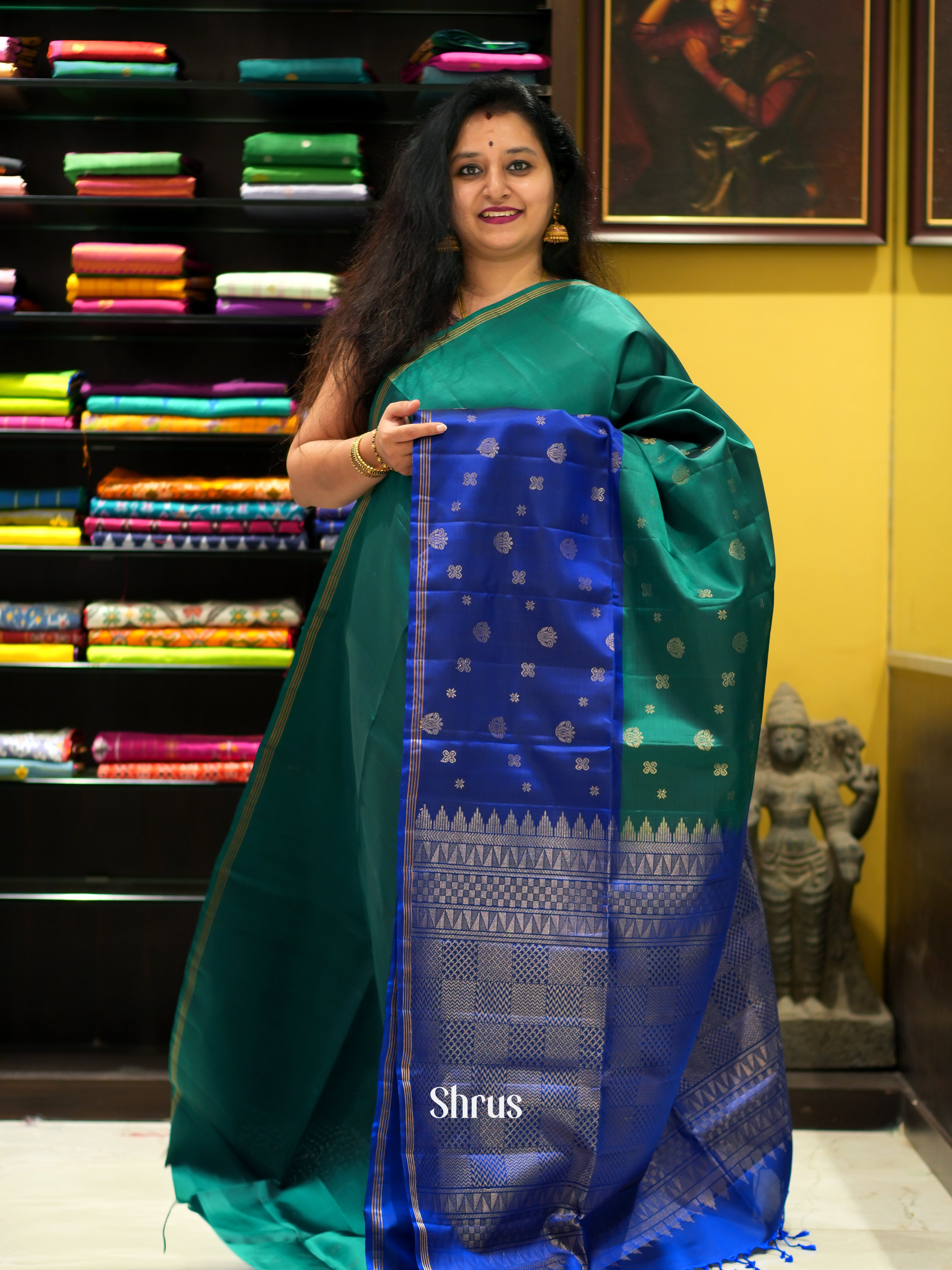 Green & Blue - Soft Silk Saree - Shop on ShrusEternity.com