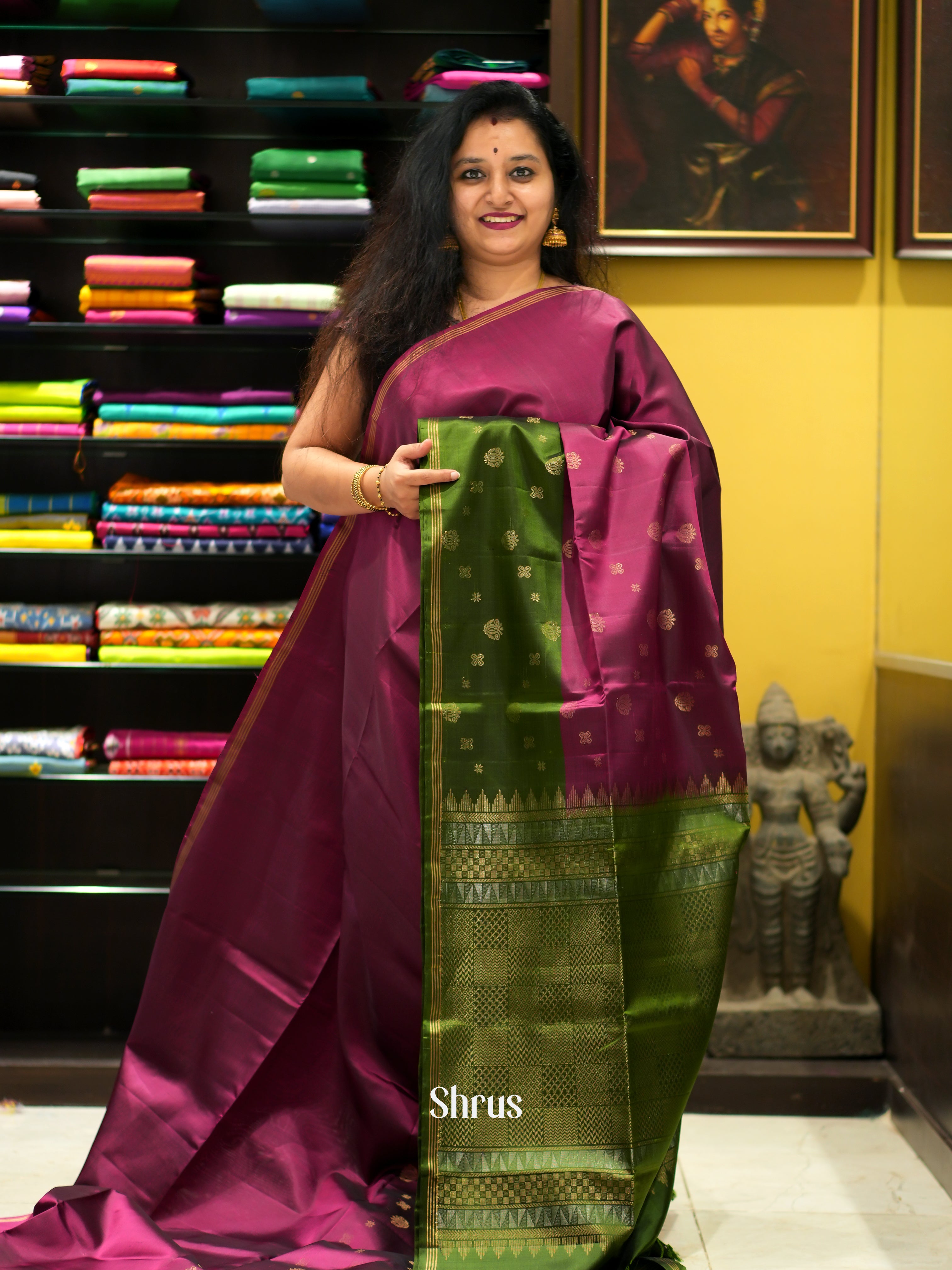 Purple & Green - Soft Silk Saree - Shop on ShrusEternity.com