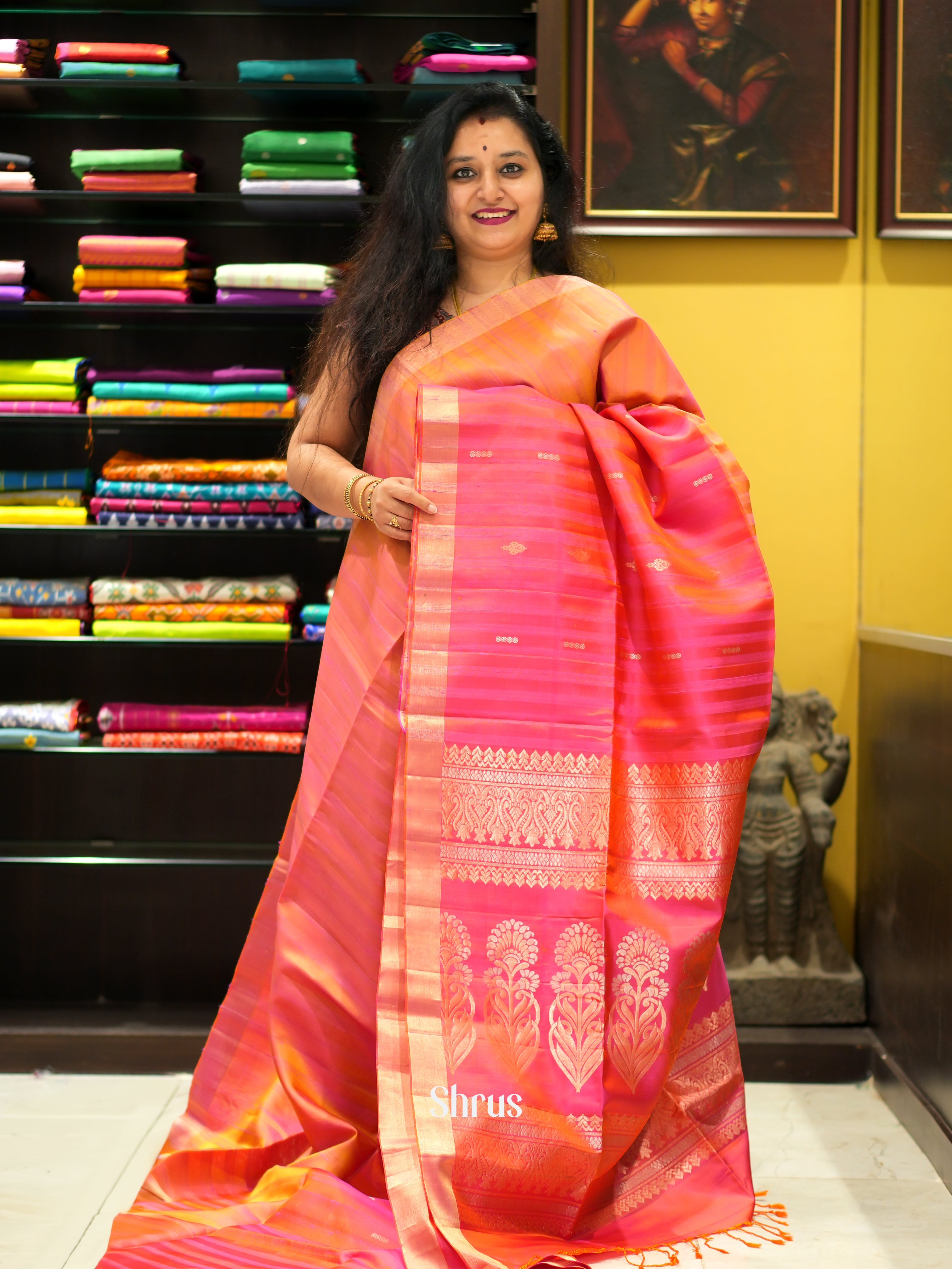 Orangish Pink - Soft Silk Saree - Shop on ShrusEternity.com