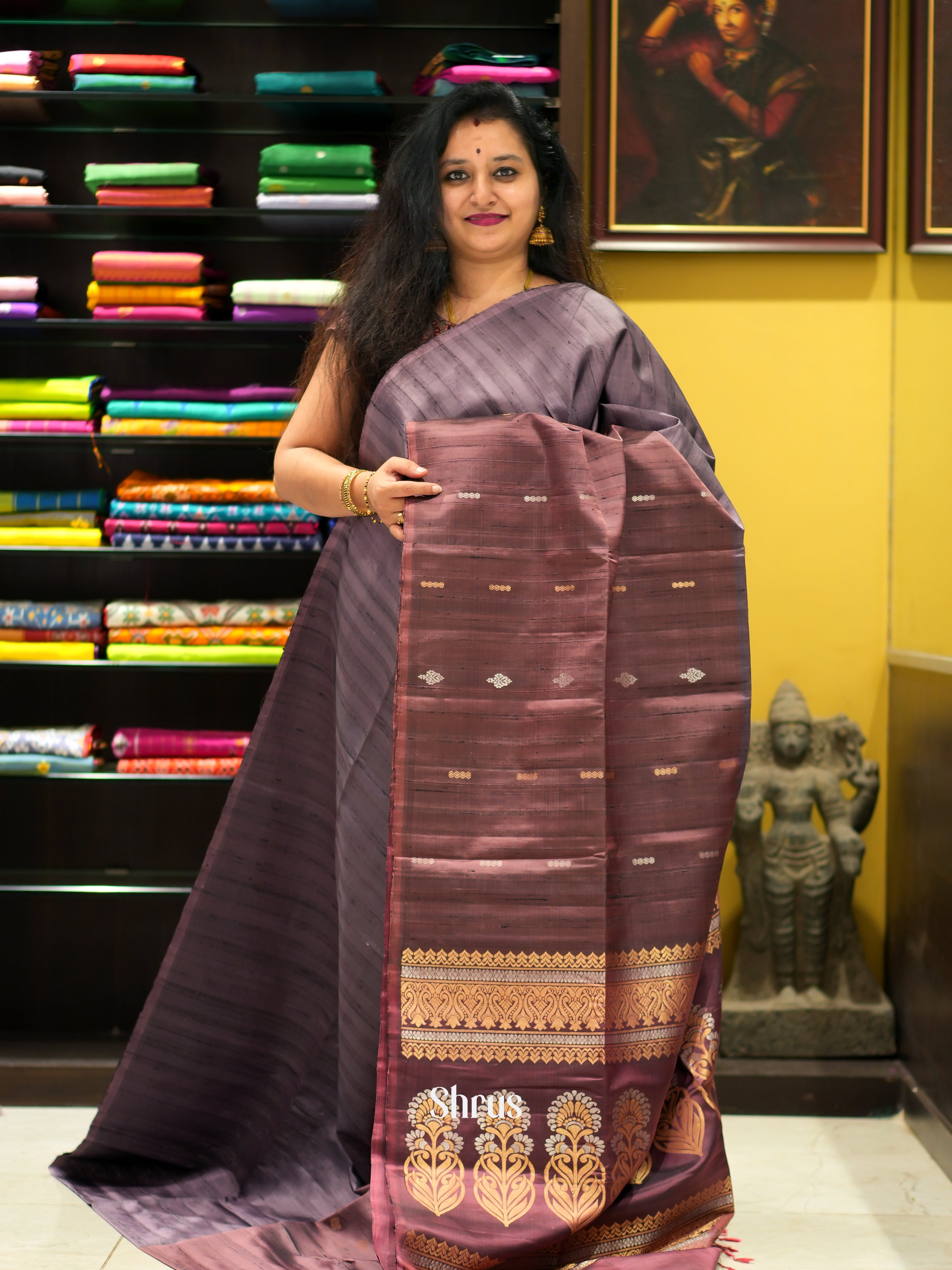 Purple & Brown - Soft Silk Saree - Shop on ShrusEternity.com