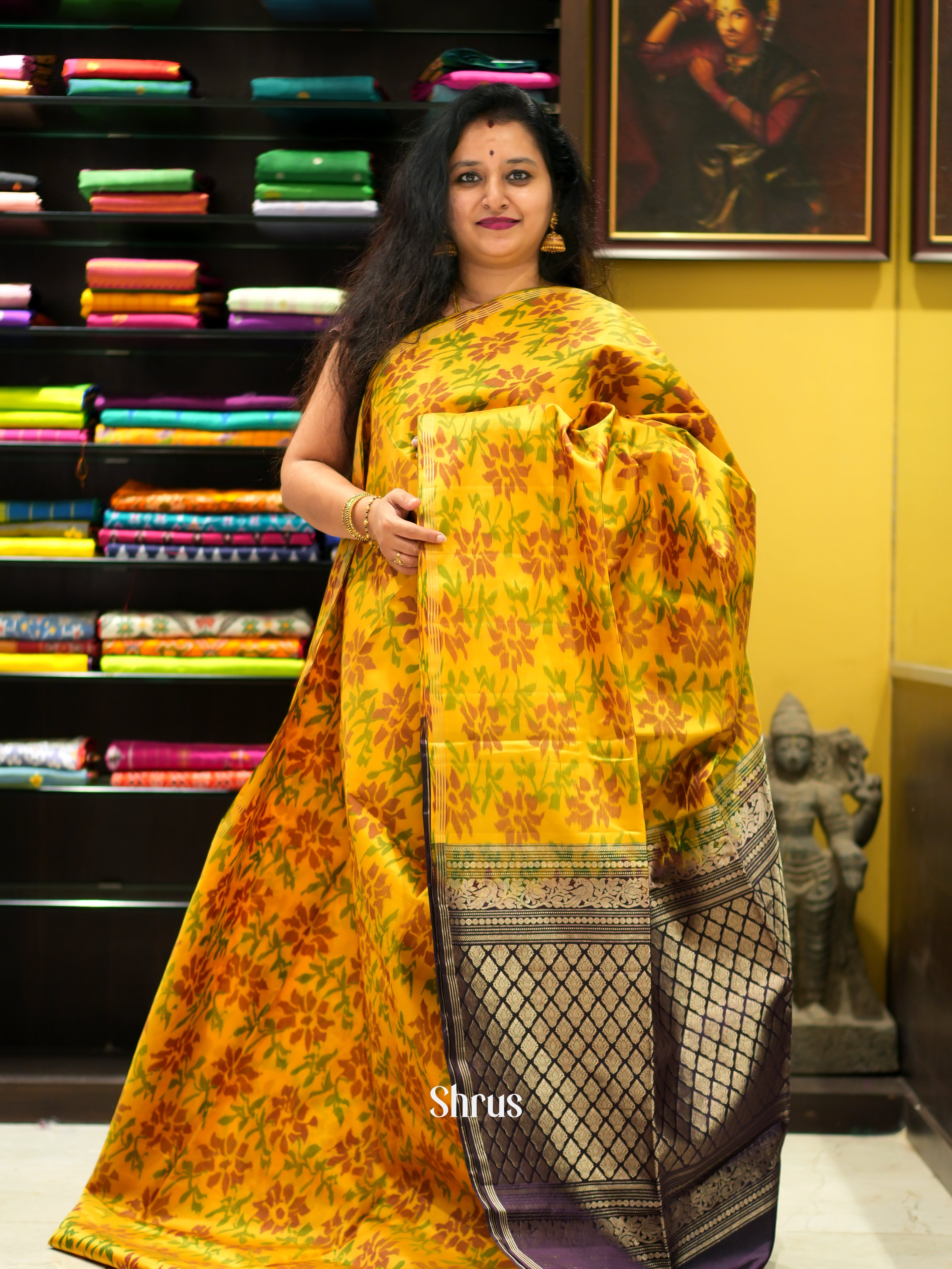 Yellow & Violet - Soft Silk Saree - Shop on ShrusEternity.com