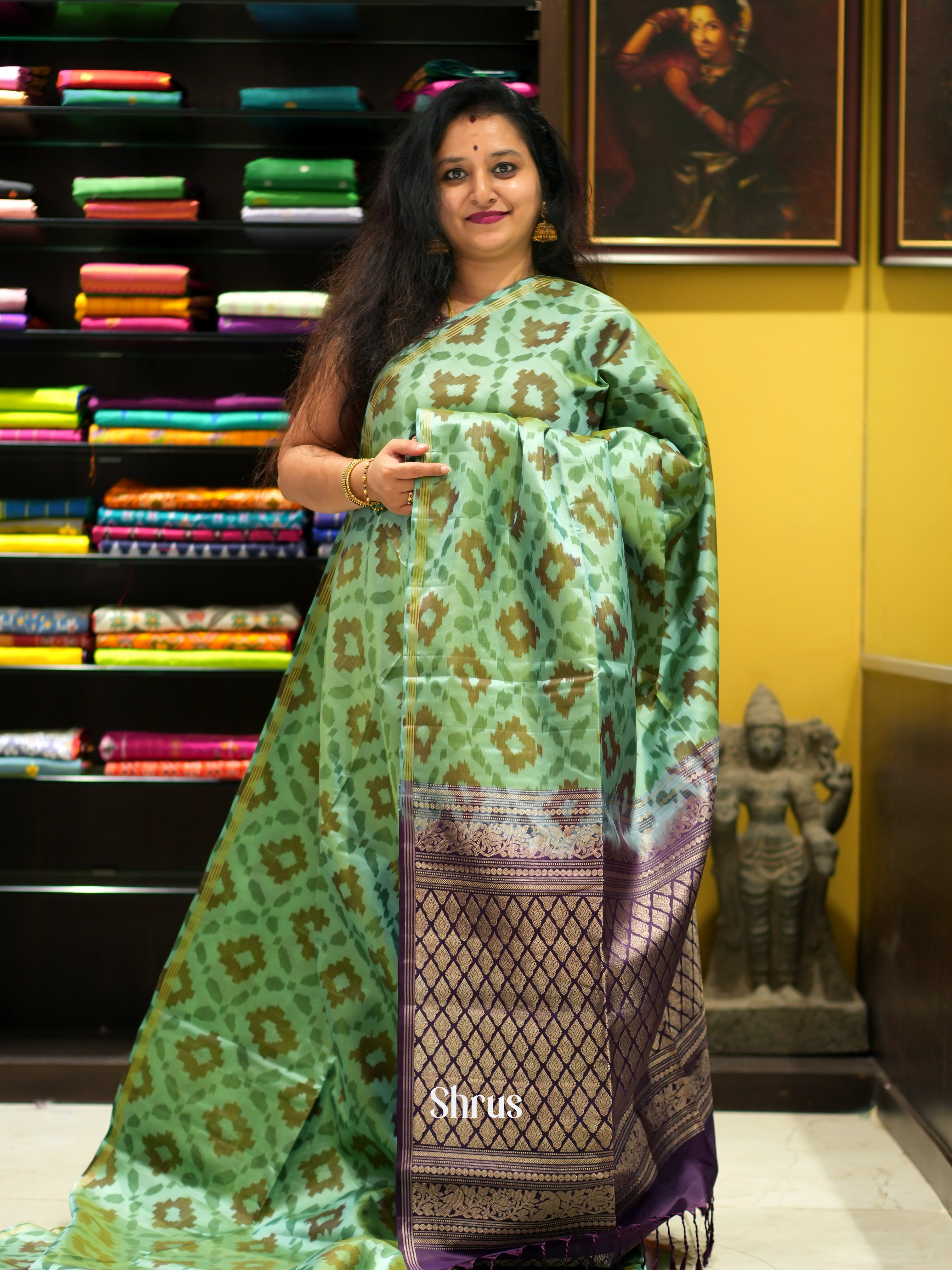 Green & Purple - Soft Silk Saree - Shop on ShrusEternity.com
