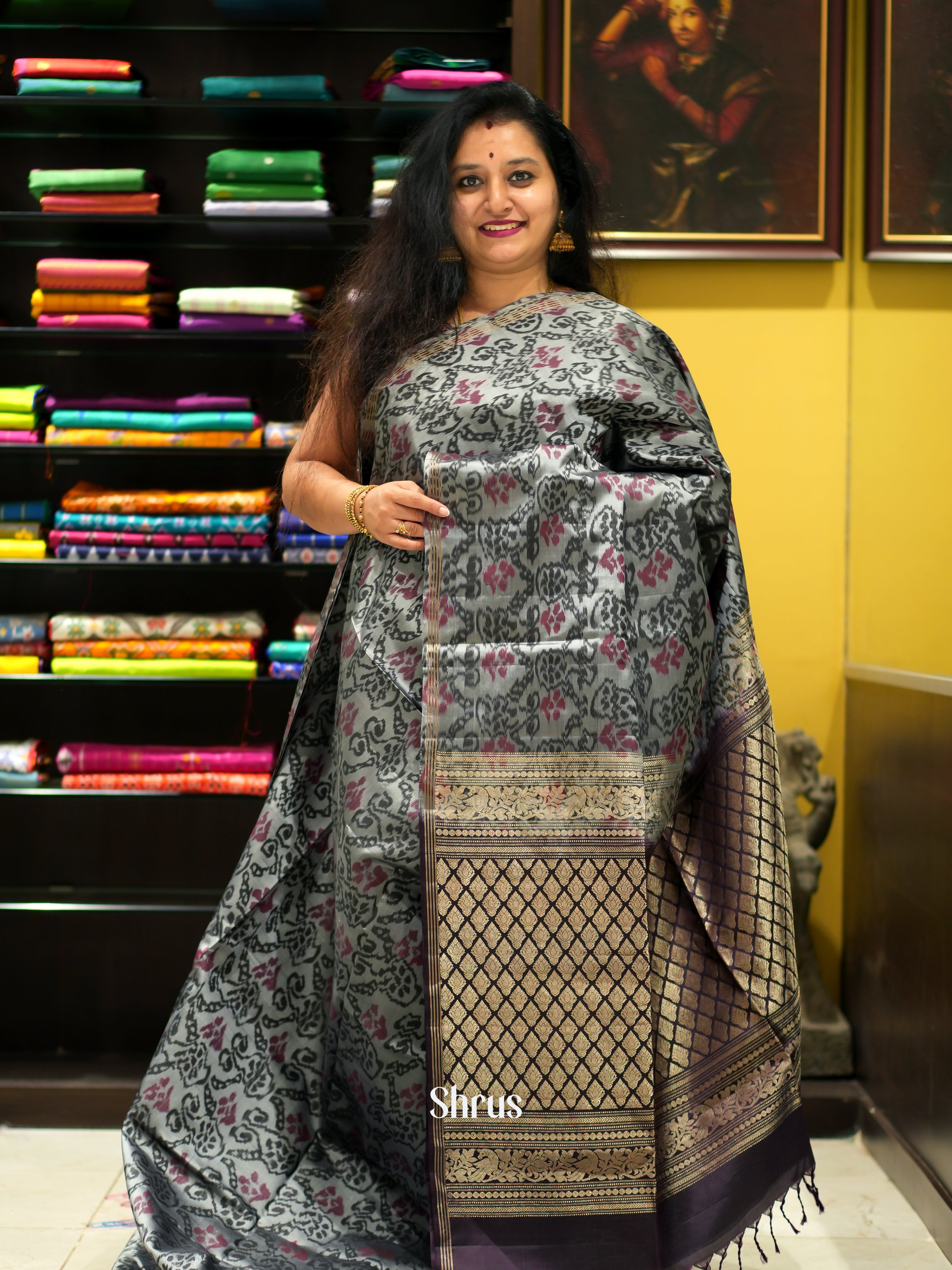 Grey & Violet - Soft Silk Saree - Shop on ShrusEternity.com