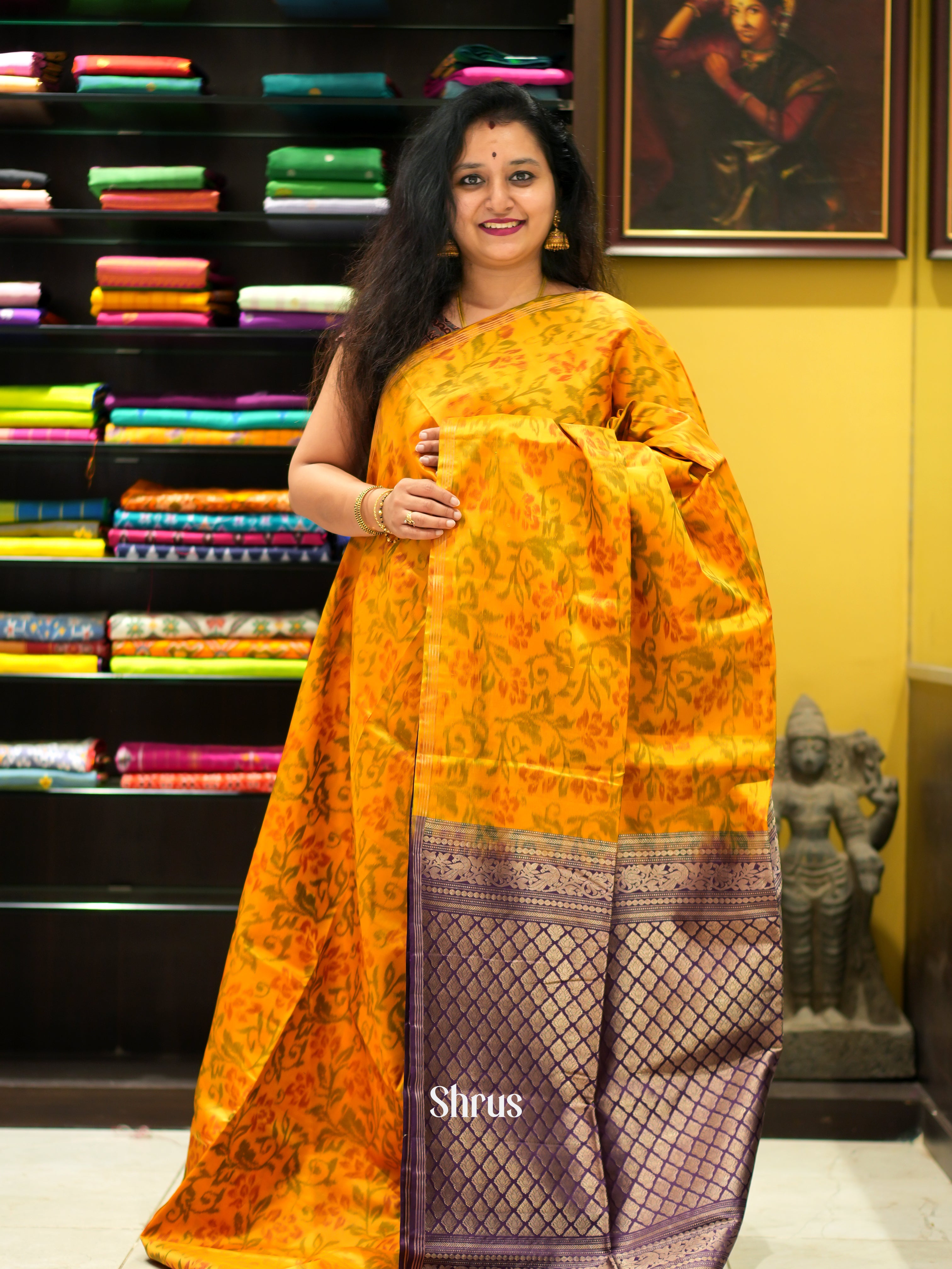 Mustard & Violet - Soft Silk Saree - Shop on ShrusEternity.com