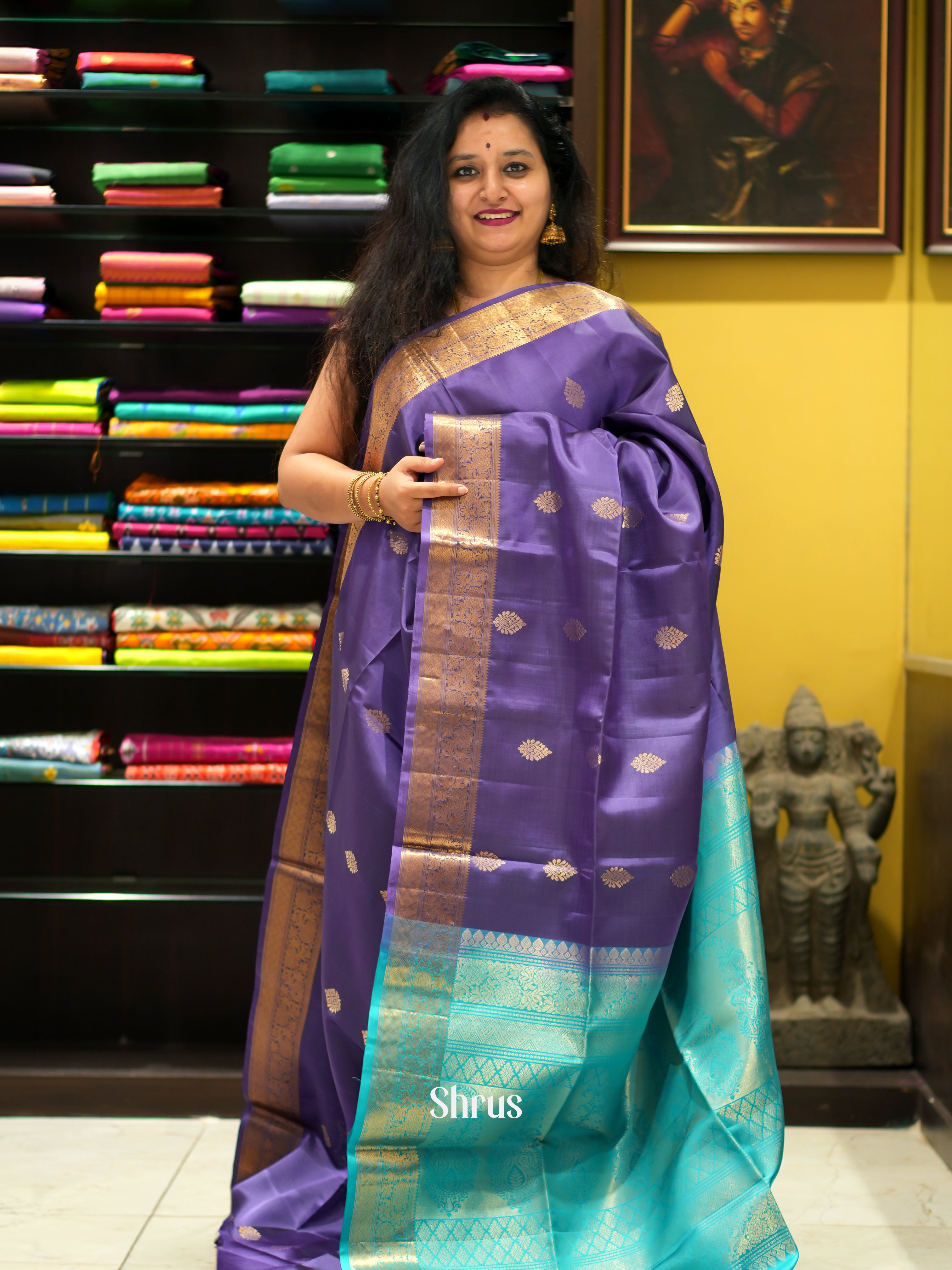Purple & Teal - Soft Silk Saree - Shop on ShrusEternity.com