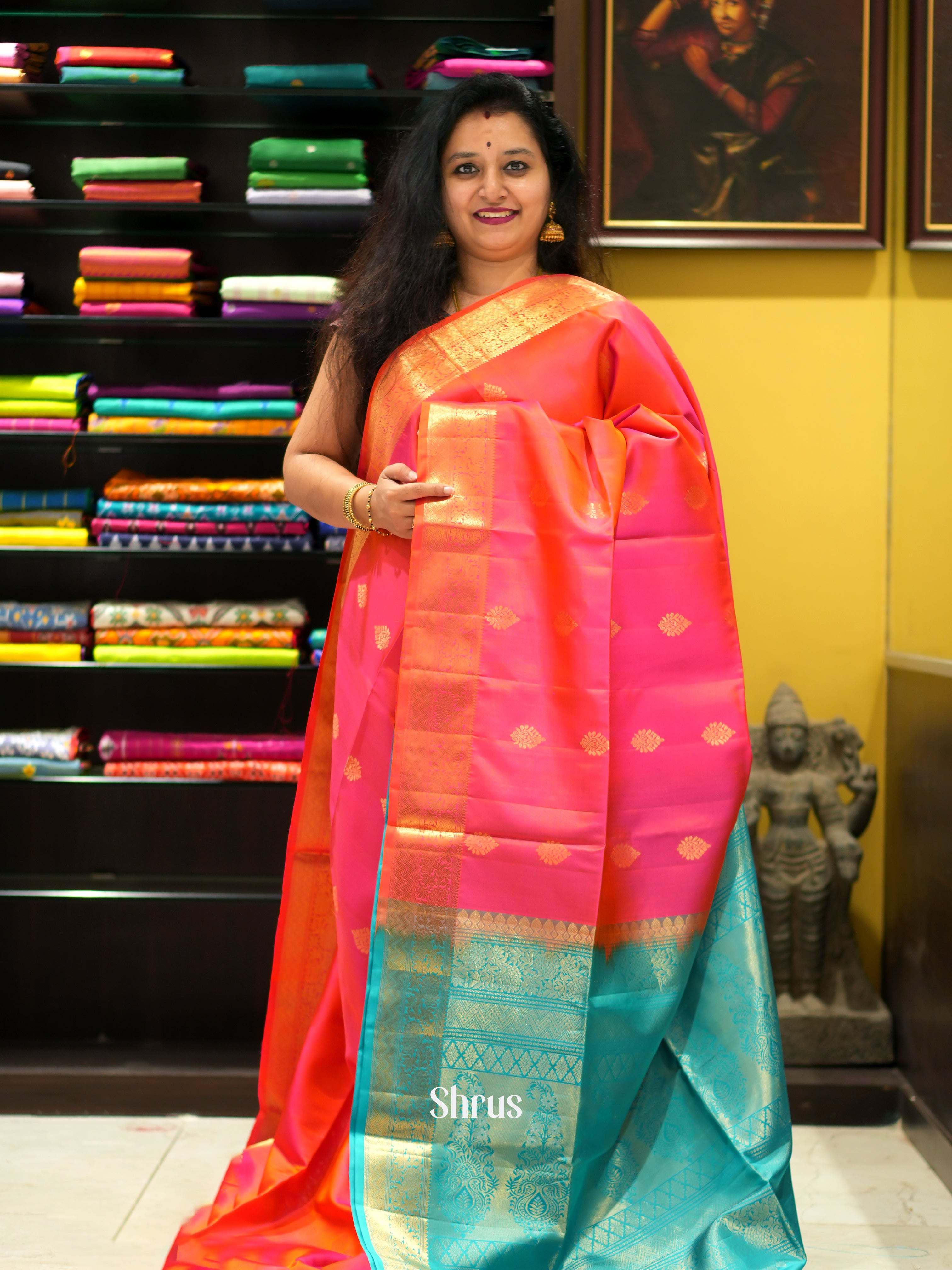 Pink & Blue - Soft Silk Saree - Shop on ShrusEternity.com