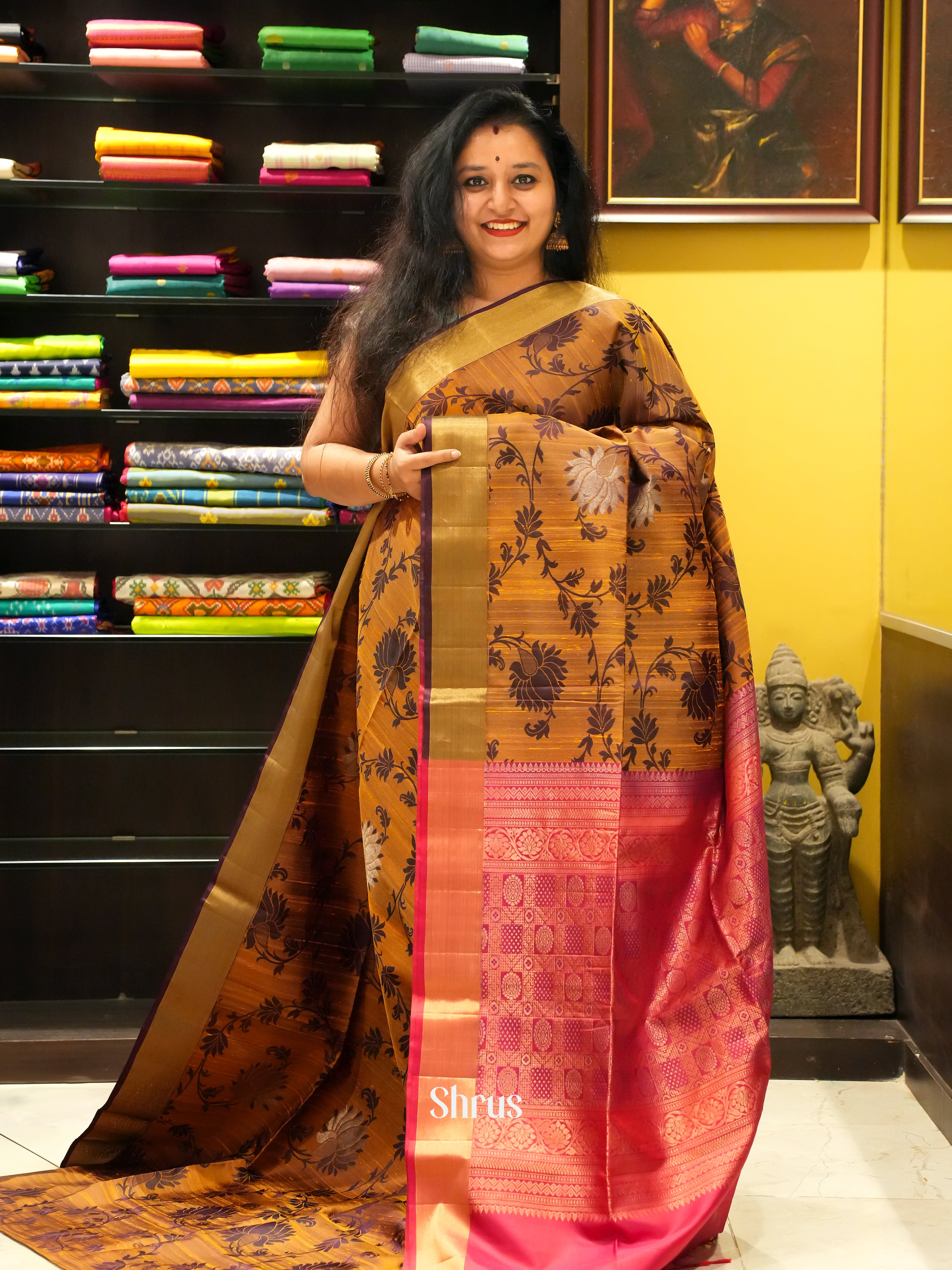 Honey & Red - Soft Silk Saree - Shop on ShrusEternity.com