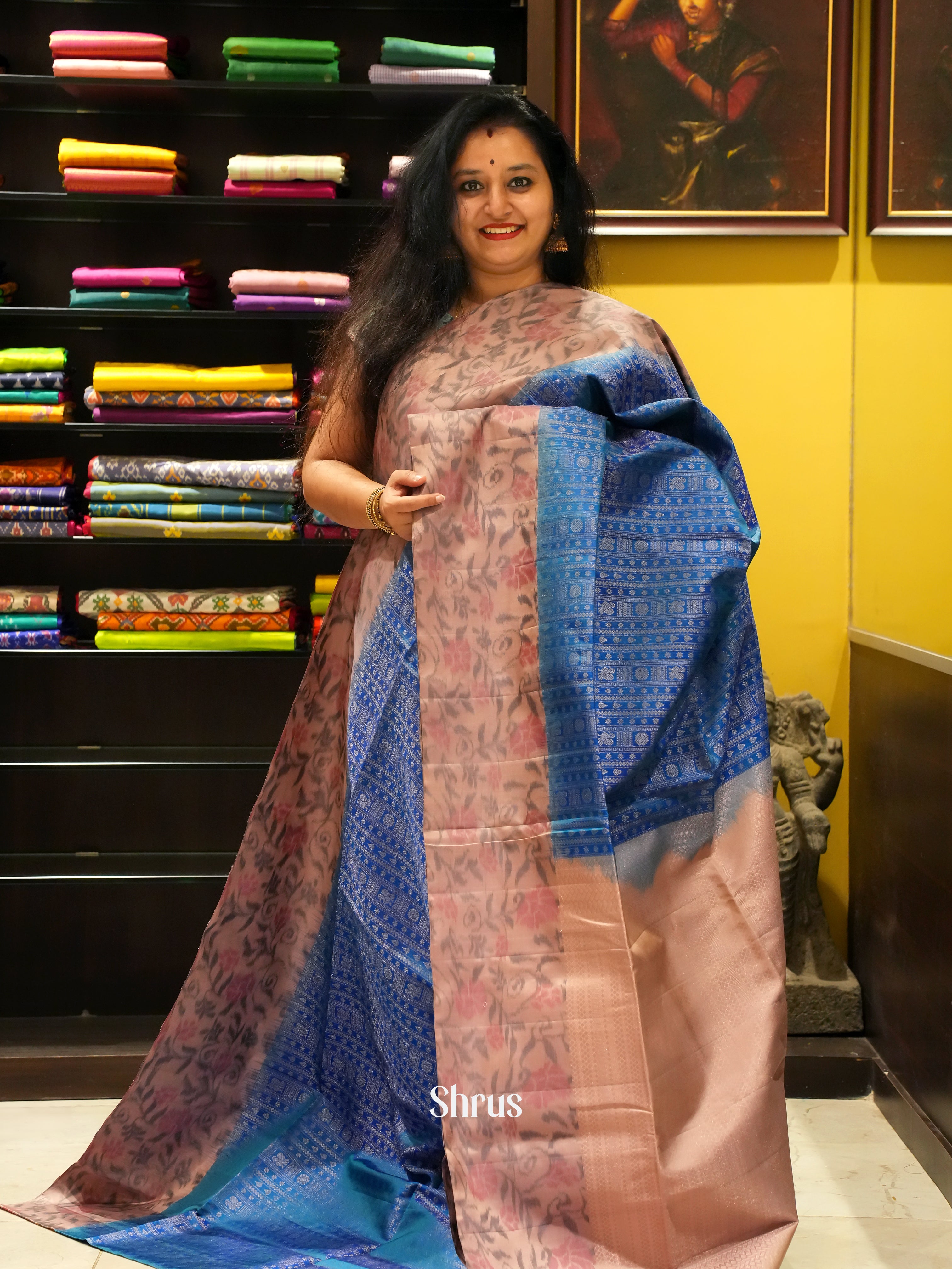 Blue & Dusty Brown - Soft Silk Saree - Shop on ShrusEternity.com
