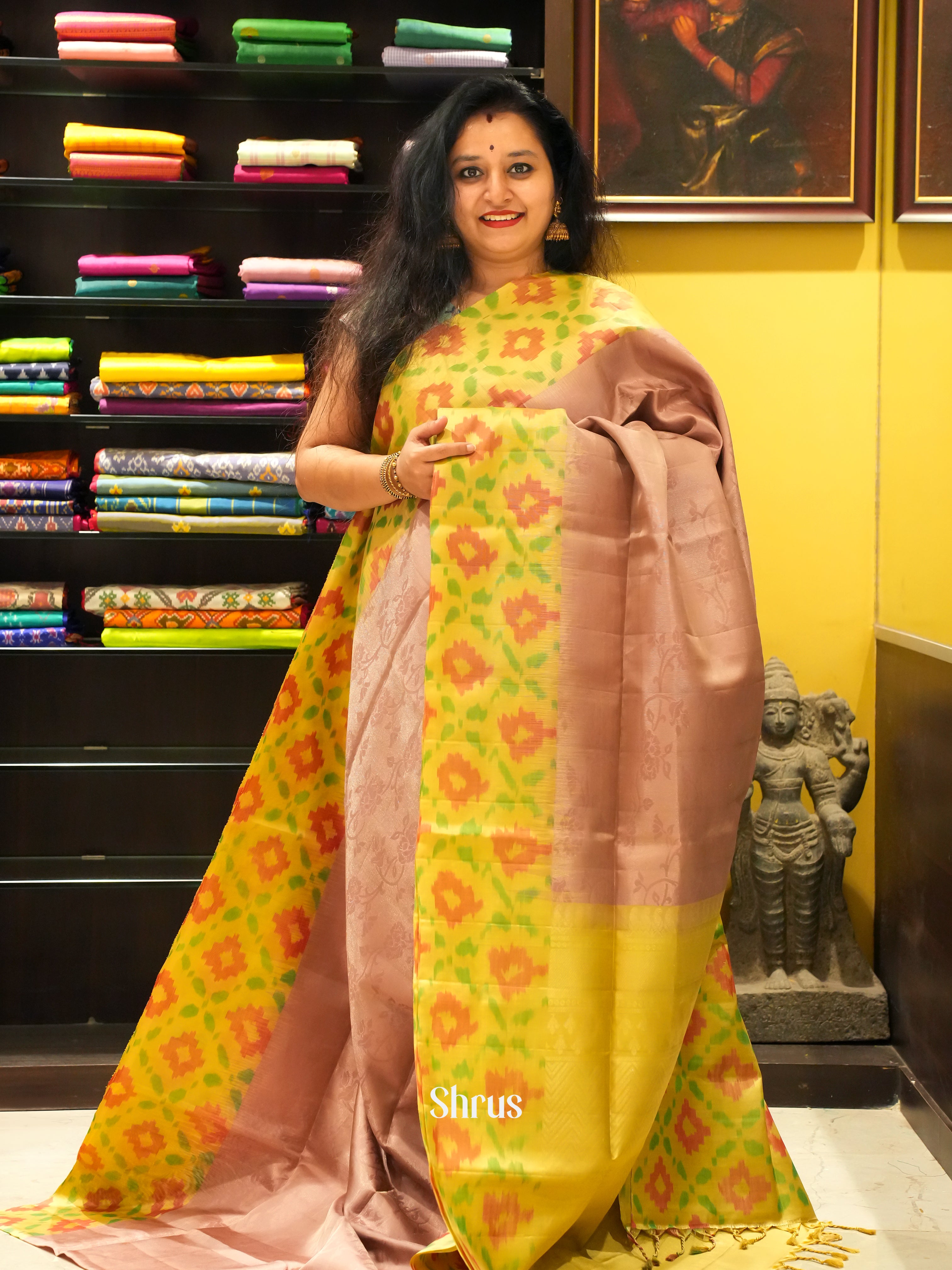 Brown & Yellow- Soft Silk Saree-1