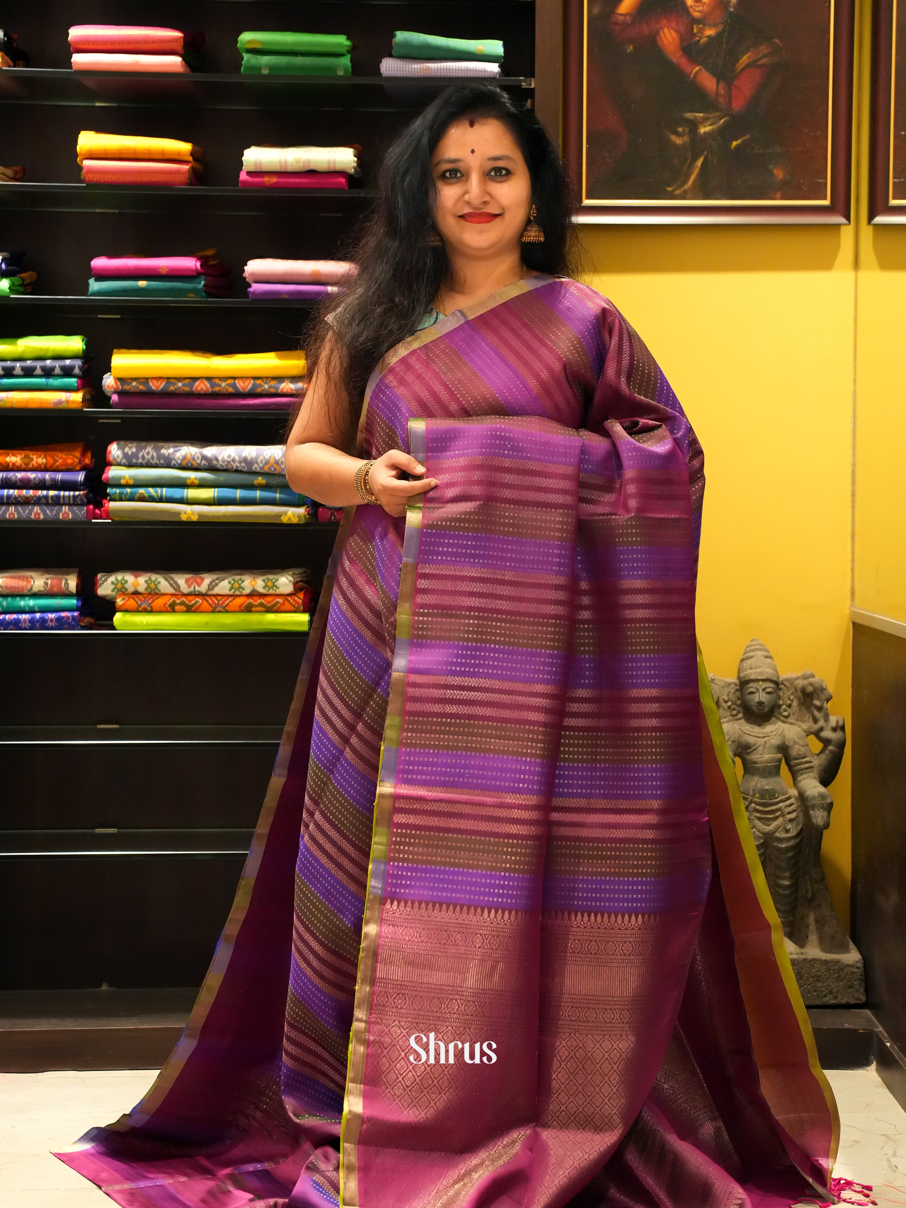 Purple & Green - Soft Silk Saree - Shop on ShrusEternity.com