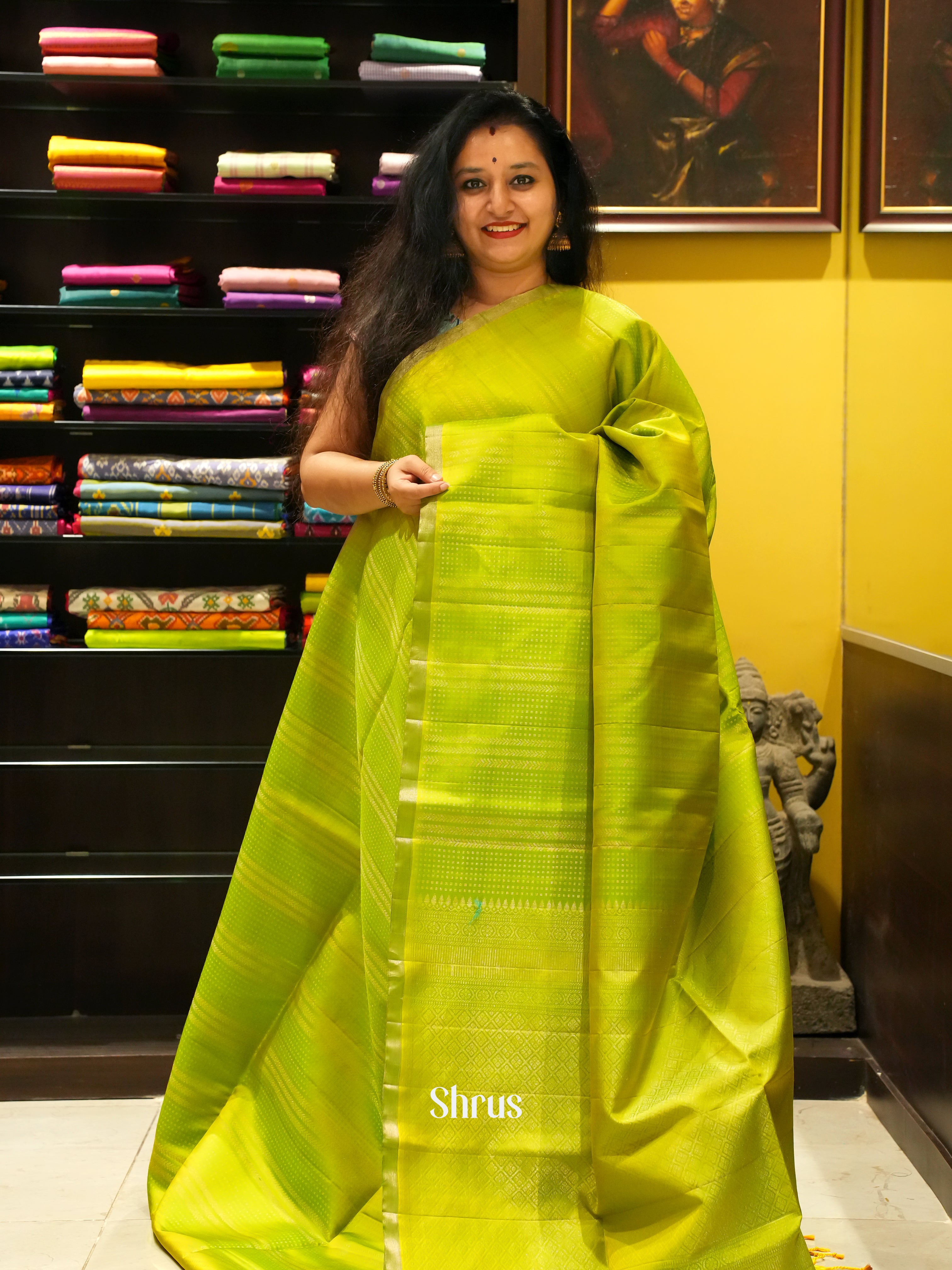 Light Green & Mehandi green - Soft Silk Saree - Shop on ShrusEternity.com