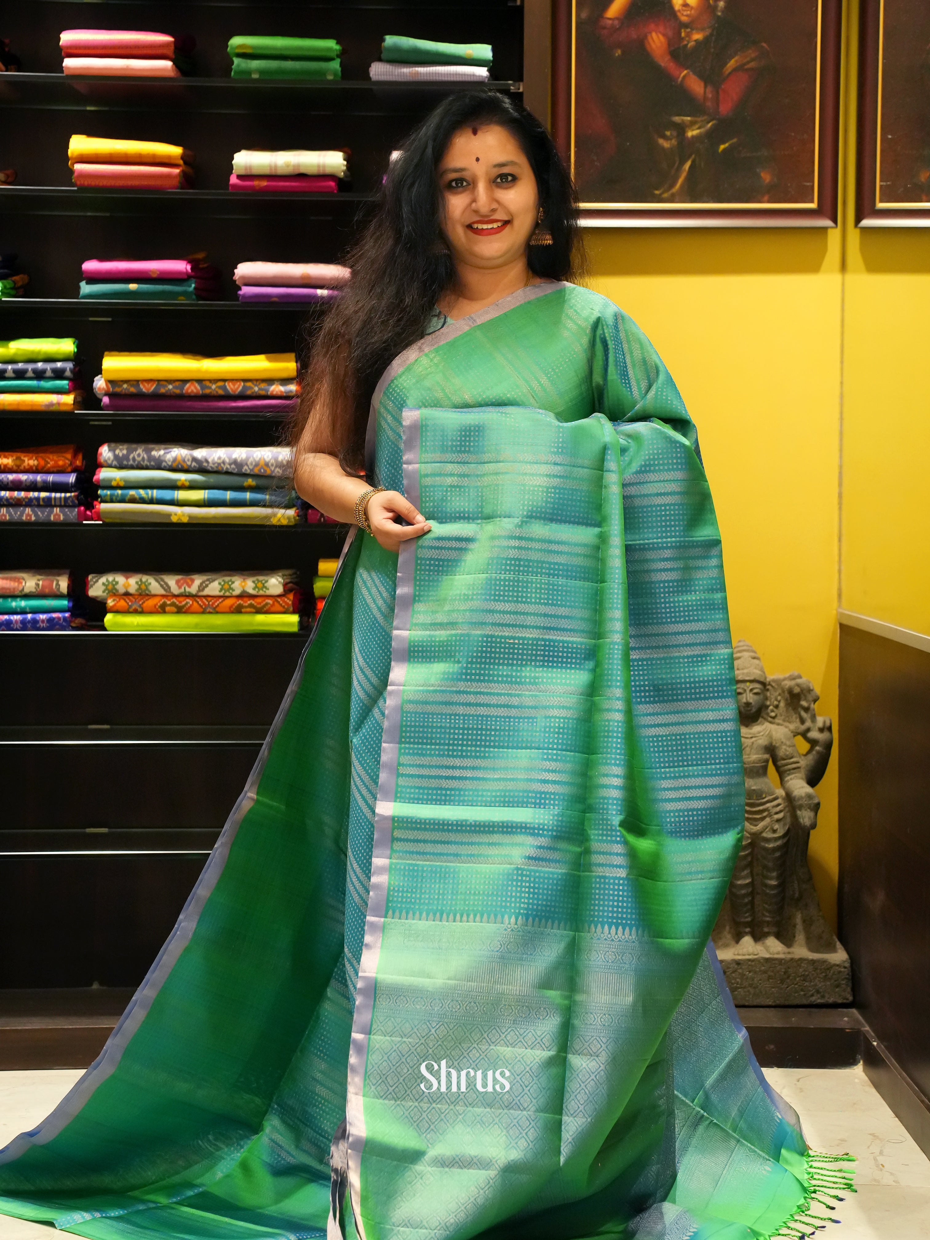 Green & Blue - Soft Silk Saree - Shop on ShrusEternity.com