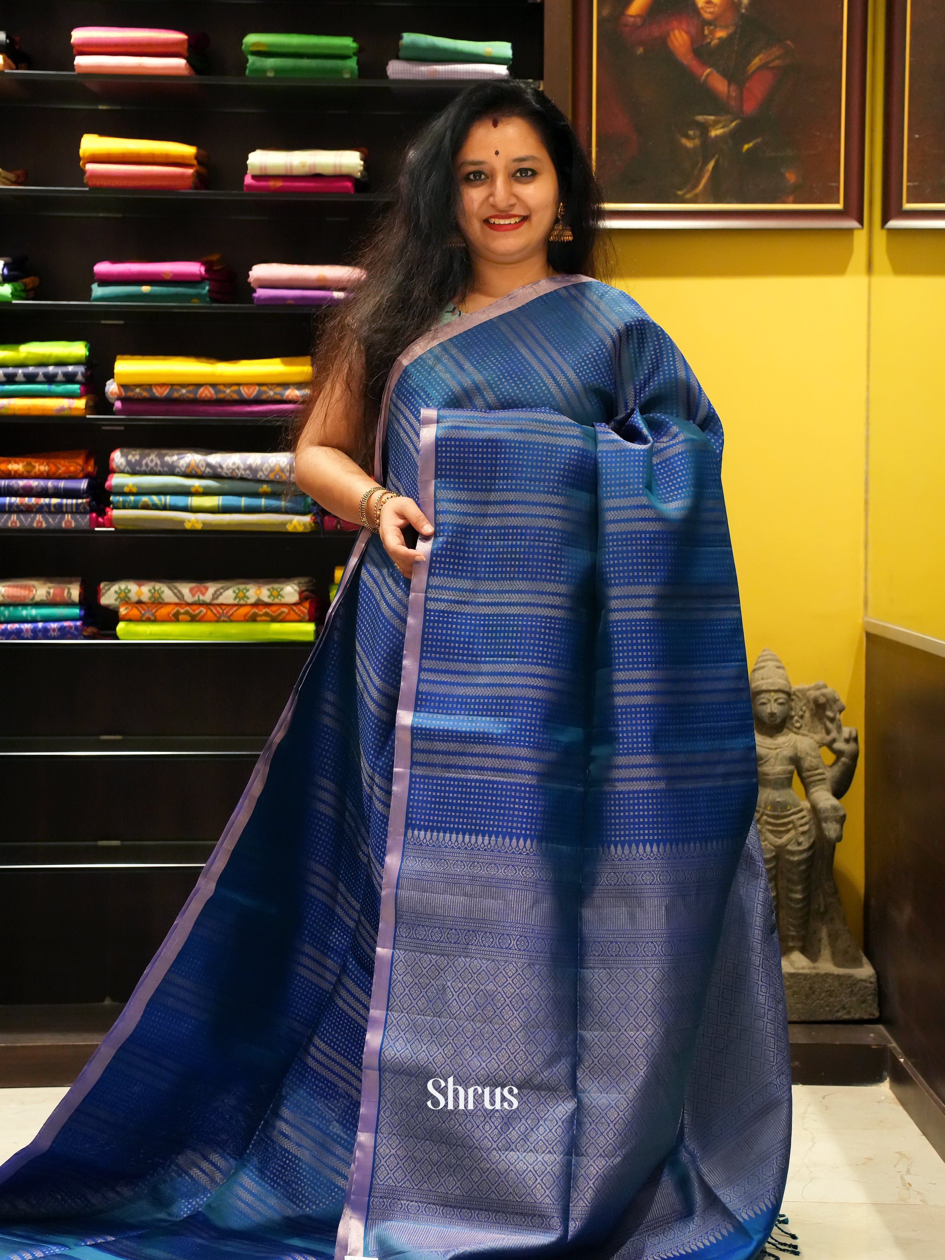 Blue & Brick - Soft Silk Saree - Shop on ShrusEternity.com