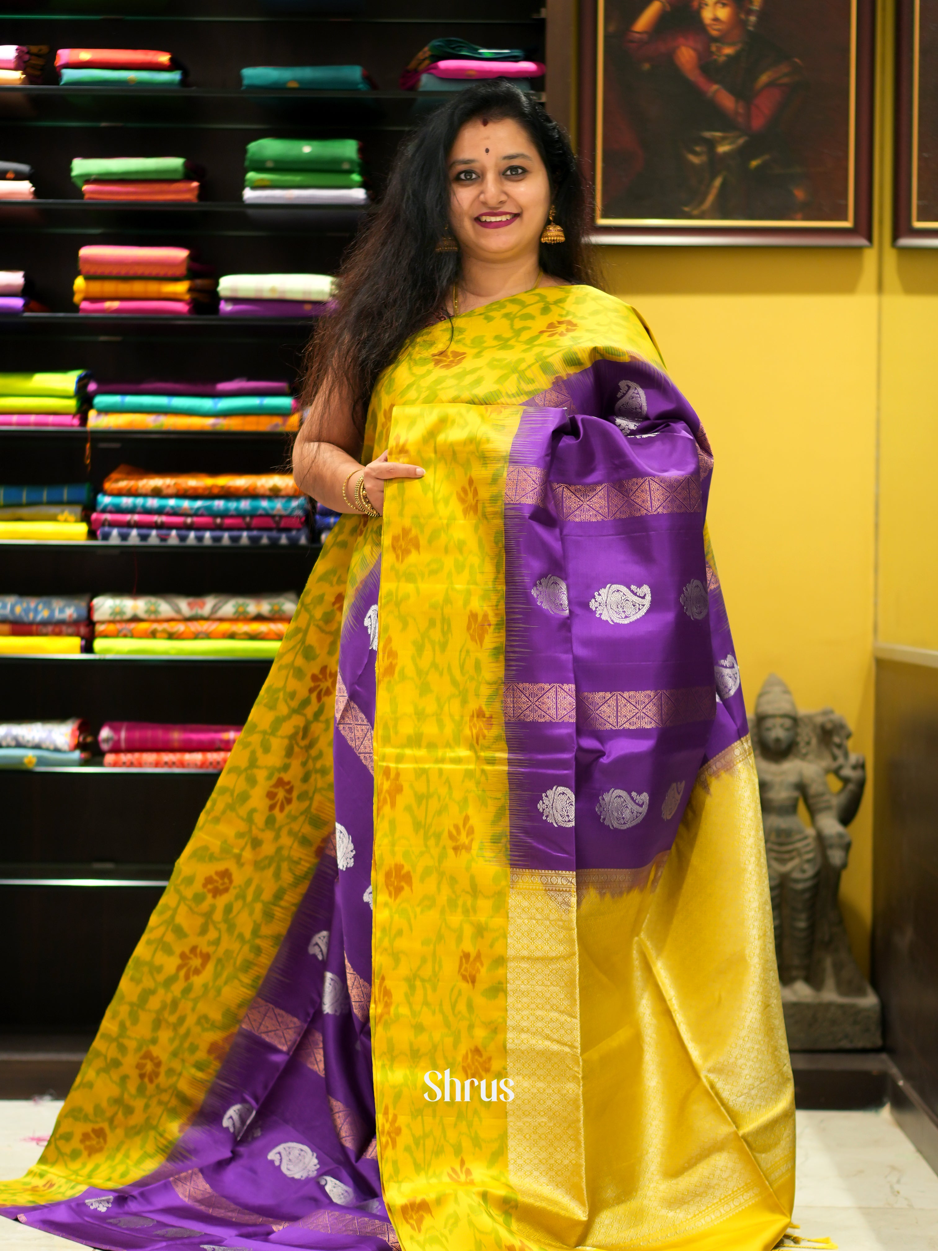 Purple & Yellow - Soft Silk Saree - Shop on ShrusEternity.com