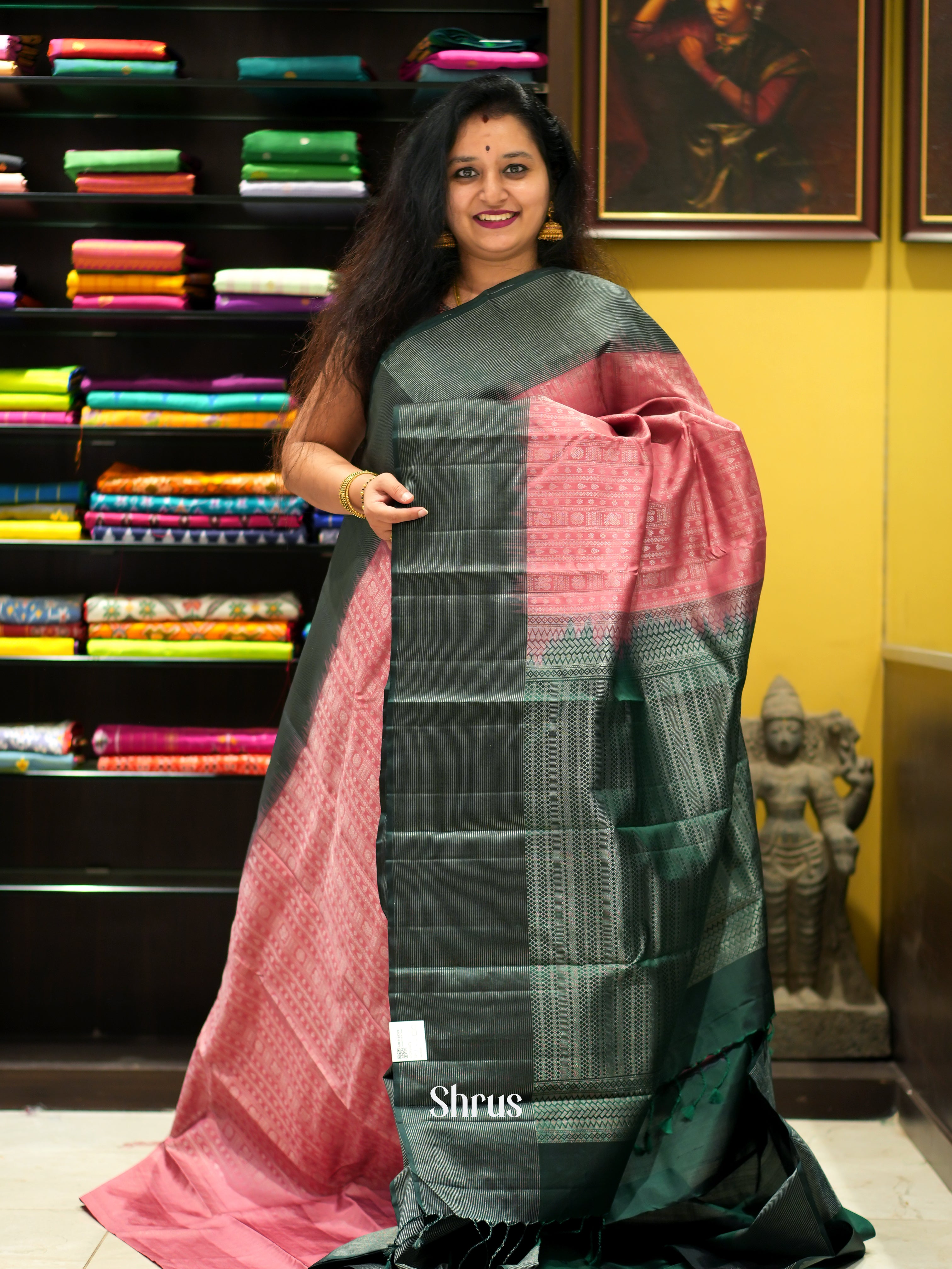 Pink & Green - Soft Silk Saree - Shop on ShrusEternity.com