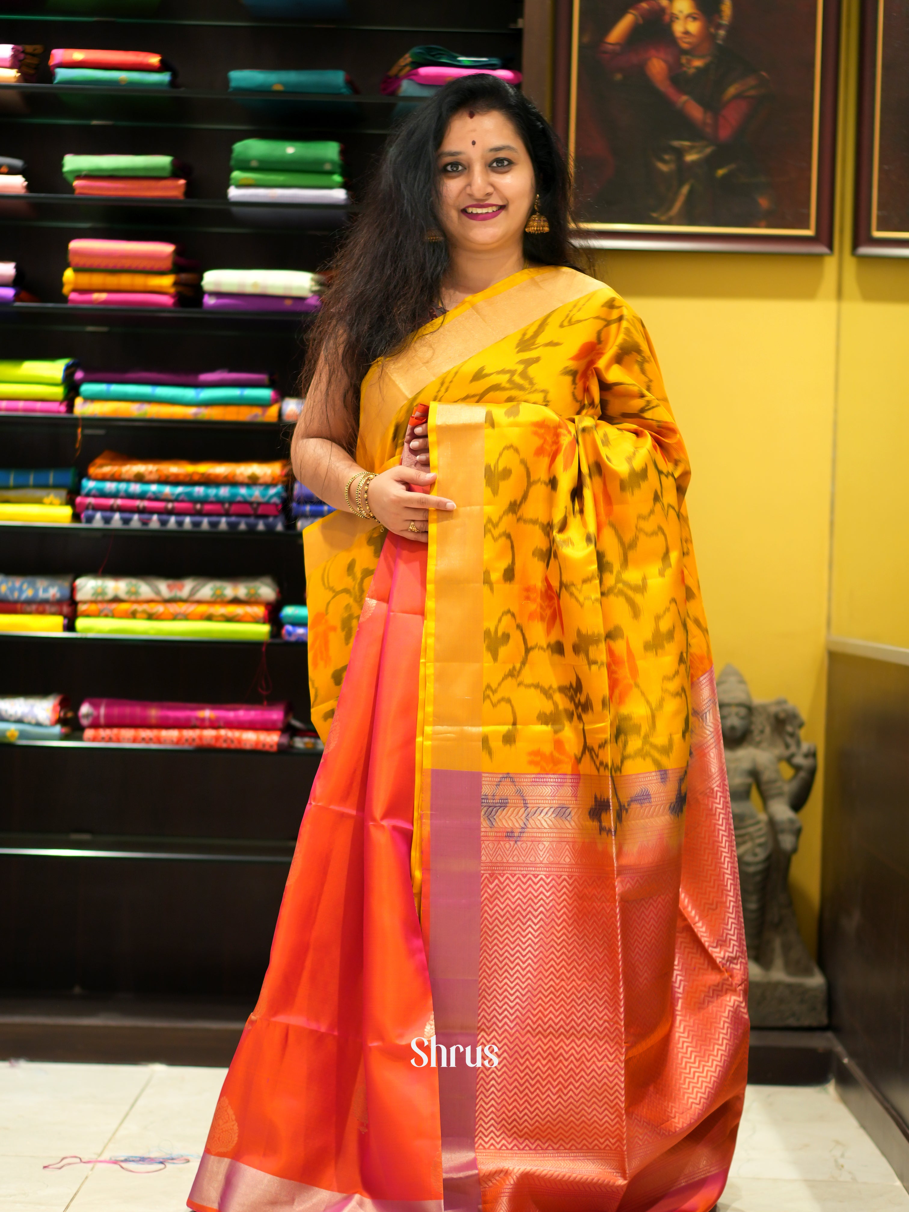 Yellow & Red - Soft Silk Saree - Shop on ShrusEternity.com
