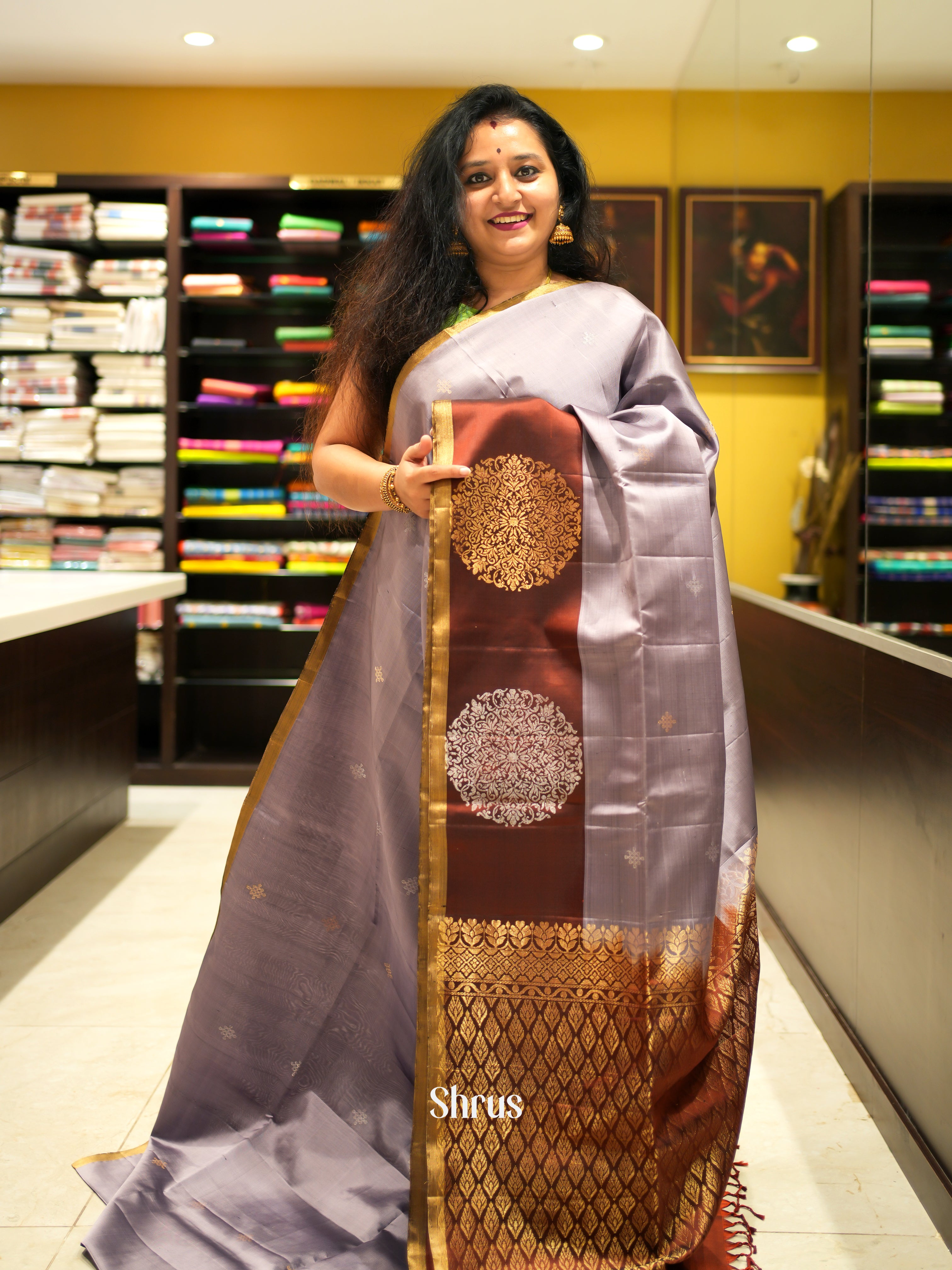 Mild Lavender & Brown - Soft Silk Saree - Shop on ShrusEternity.com