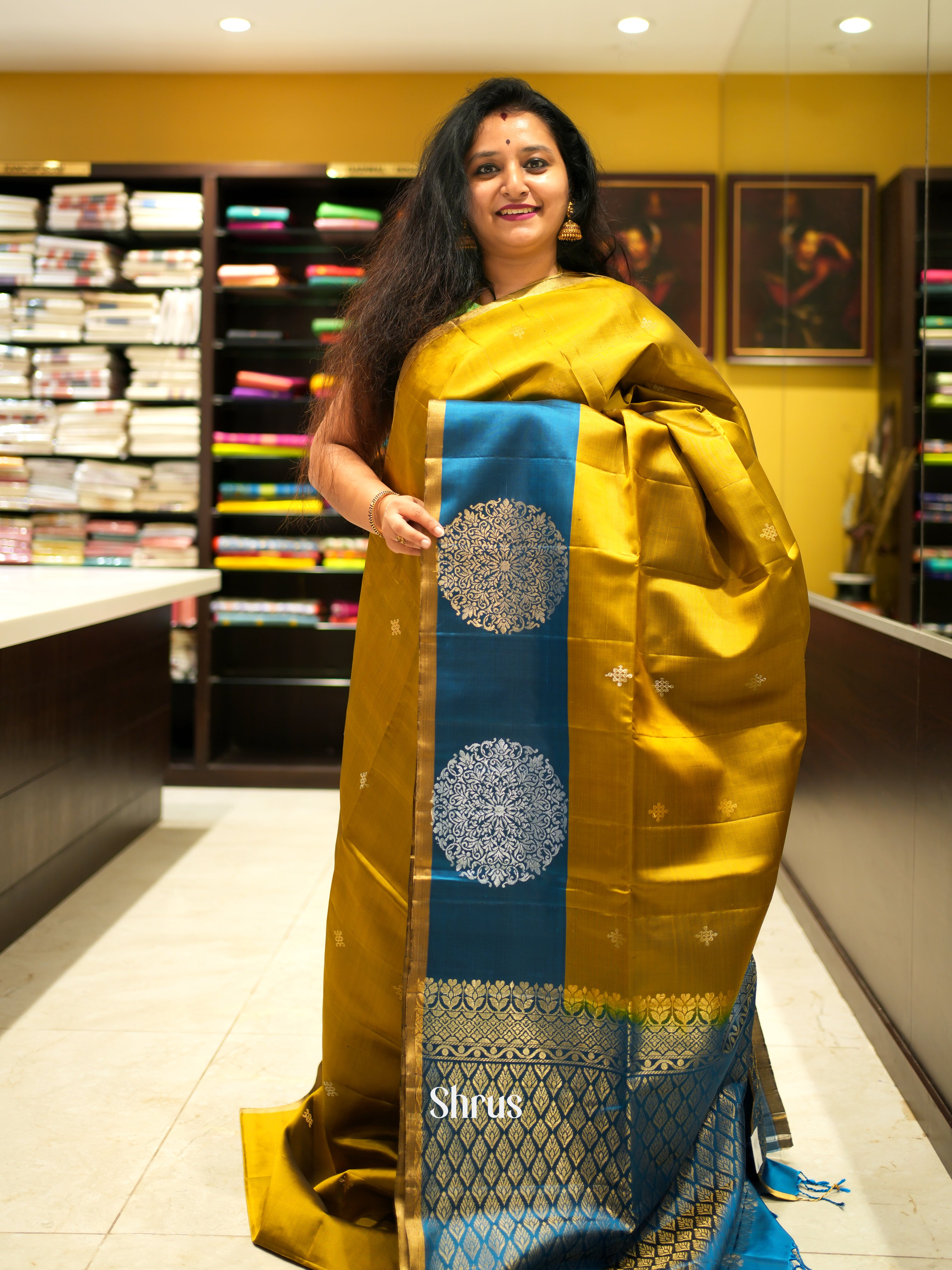 Mehandi Green & Blue - Soft Silk Saree - Shop on ShrusEternity.com