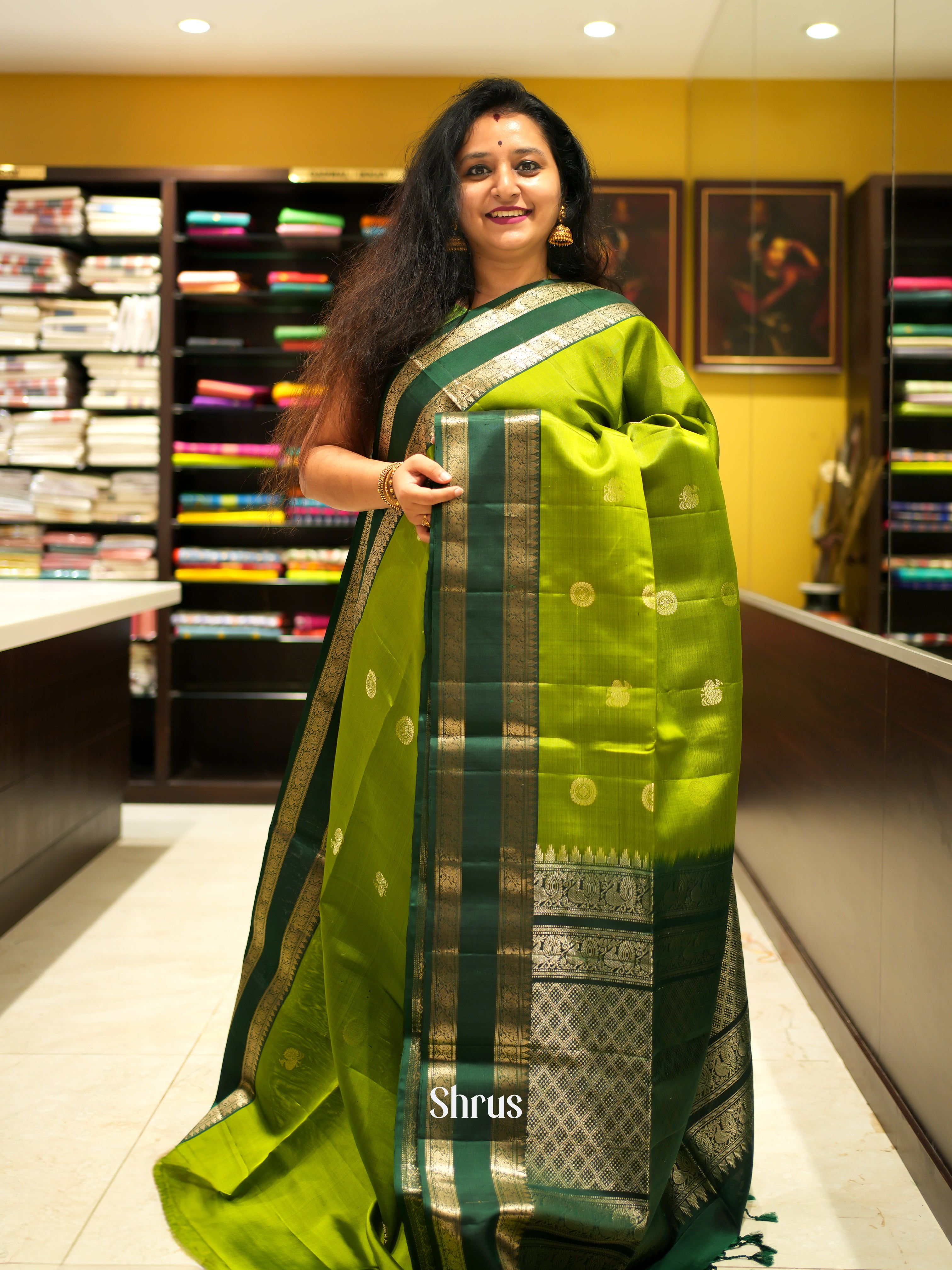Light Green & Green - Soft Silk Saree - Shop on ShrusEternity.com