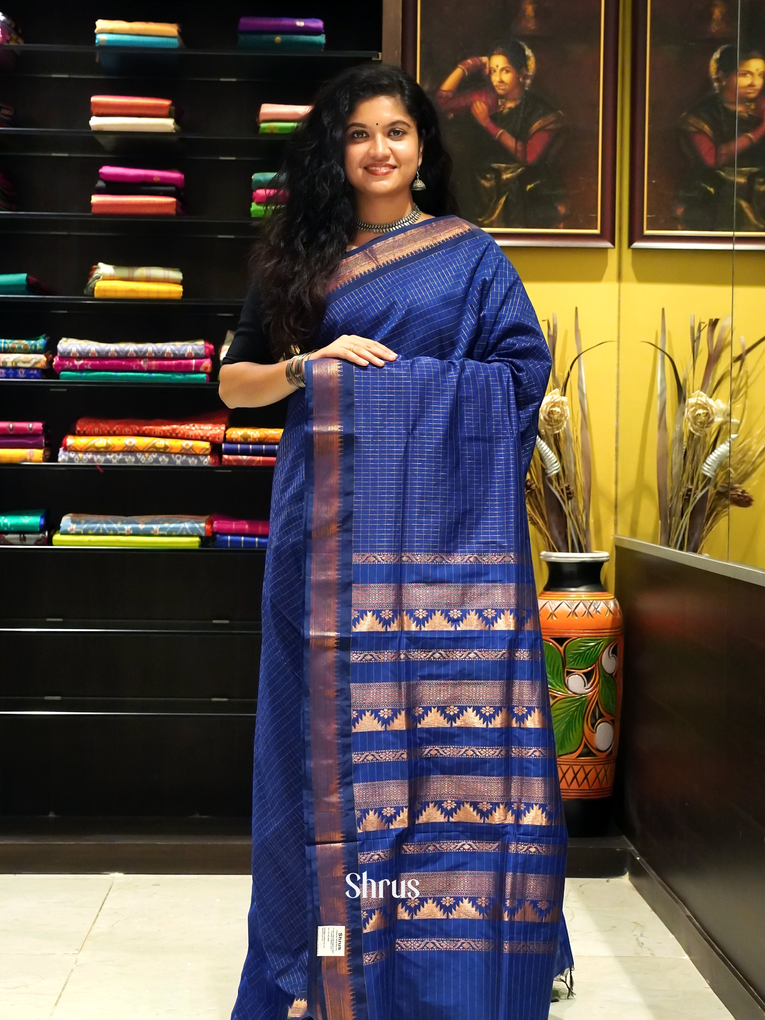Blue - Kalyani Cotton Saree - Shop on ShrusEternity.com