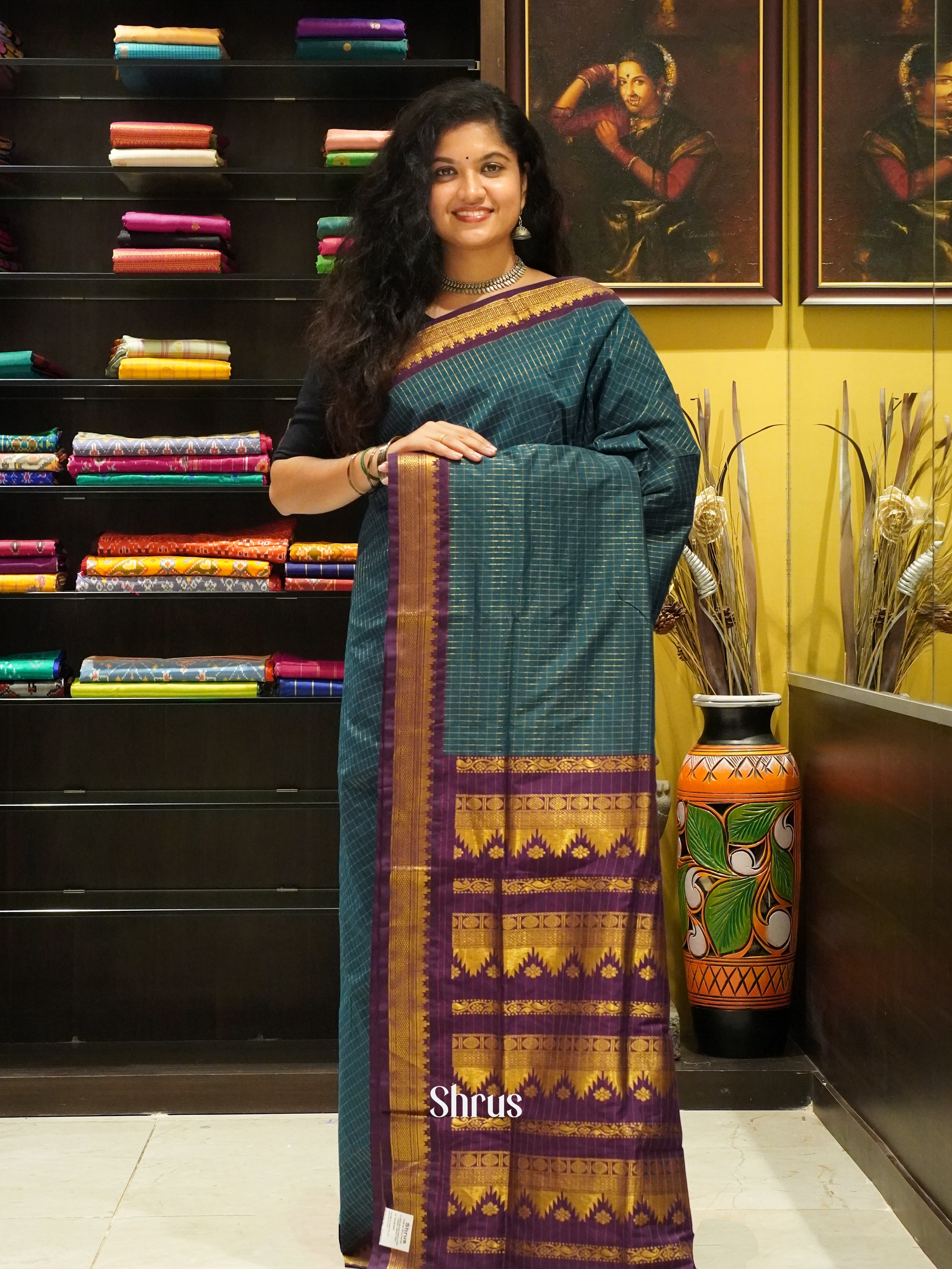 Green & Purple - Kalyani Cotton Saree - Shop on ShrusEternity.com