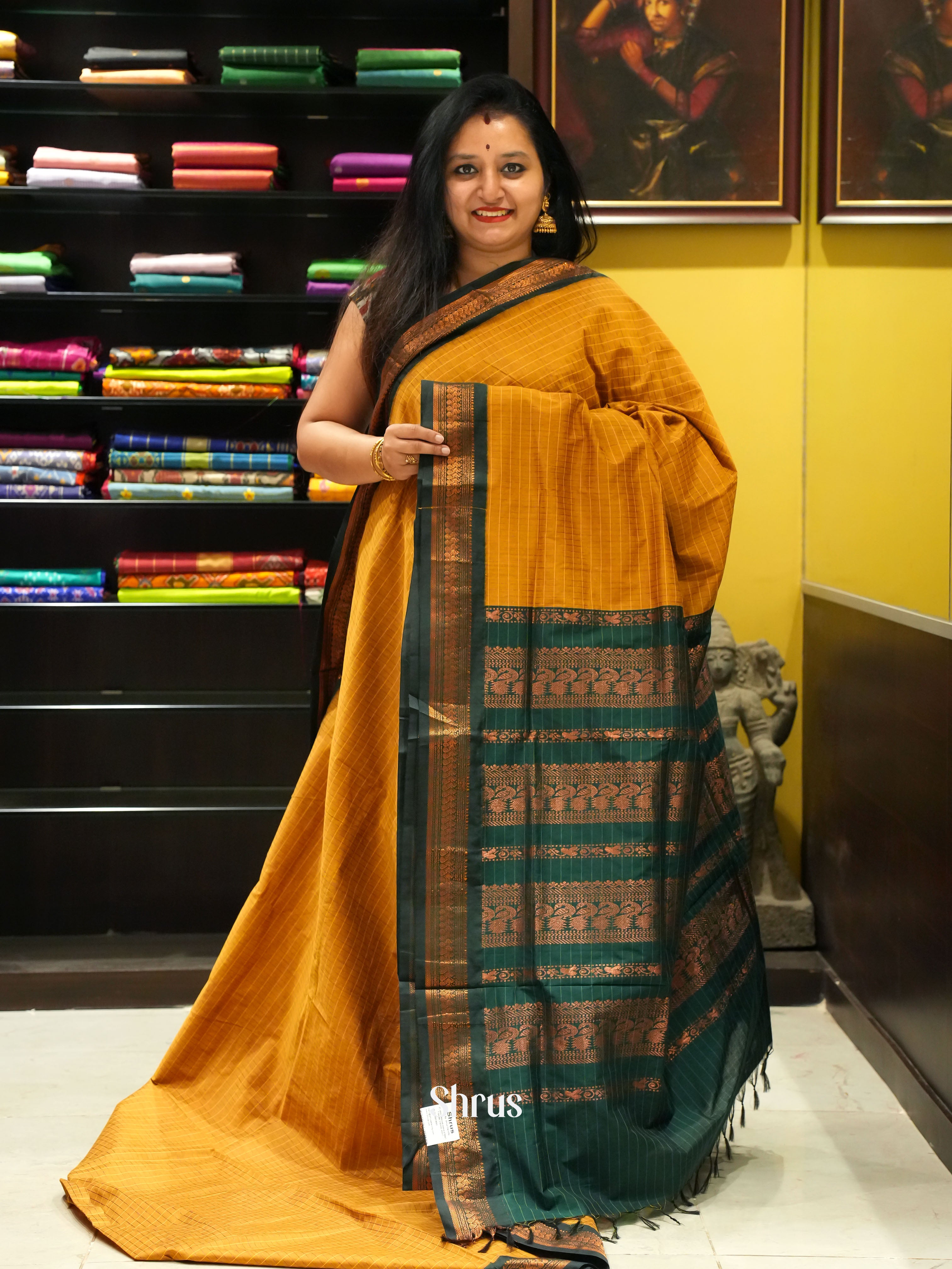 Mustard & Green - Kalyani Cotton Saree - Shop on ShrusEternity.com