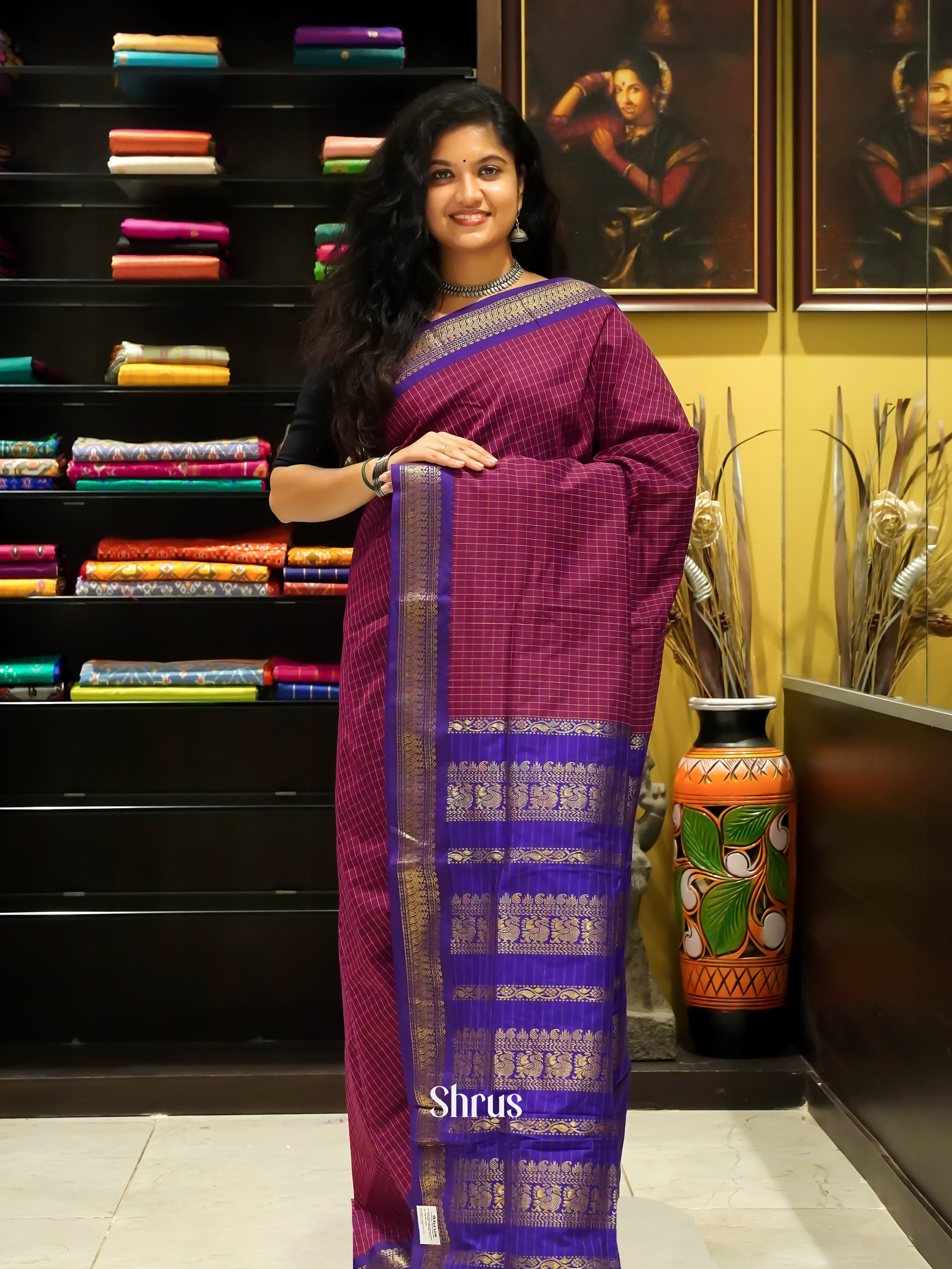 Majenta & Violet - Kalyani Cotton Saree - Shop on ShrusEternity.com