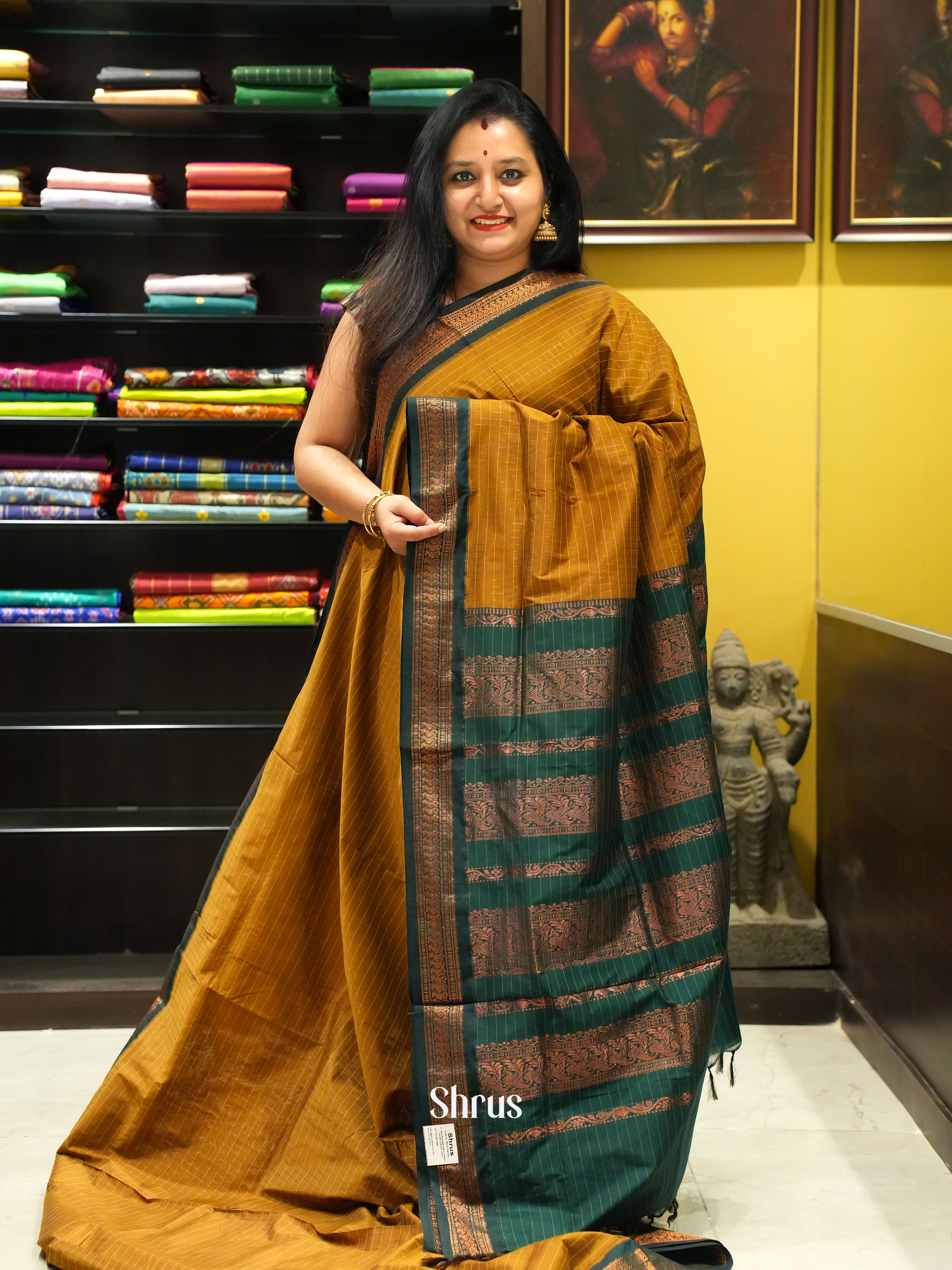 Mustard & Green - Kalyani Cotton Saree - Shop on ShrusEternity.com
