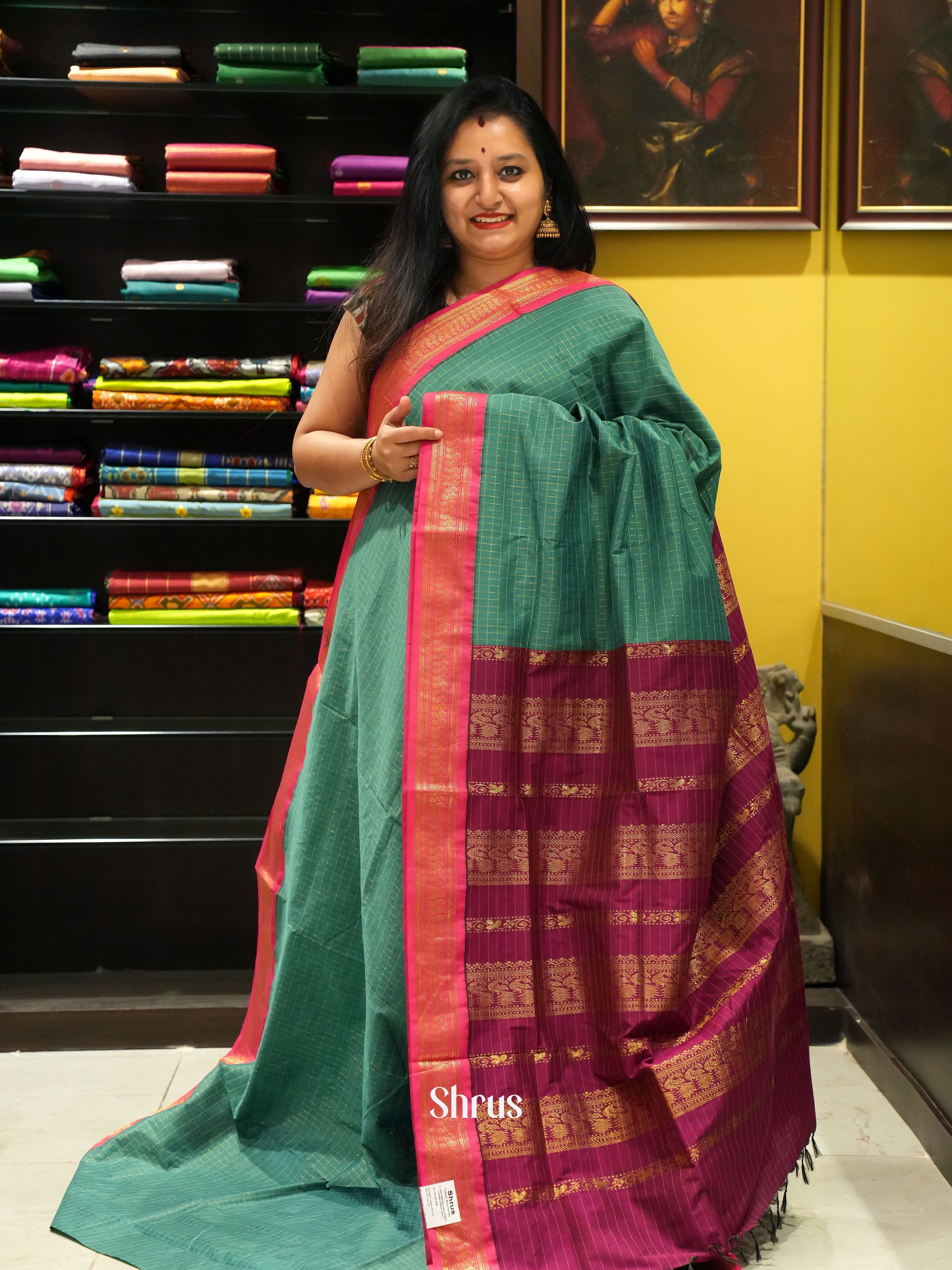 Green & Maroon - Kalyani Cotton Saree - Shop on ShrusEternity.com