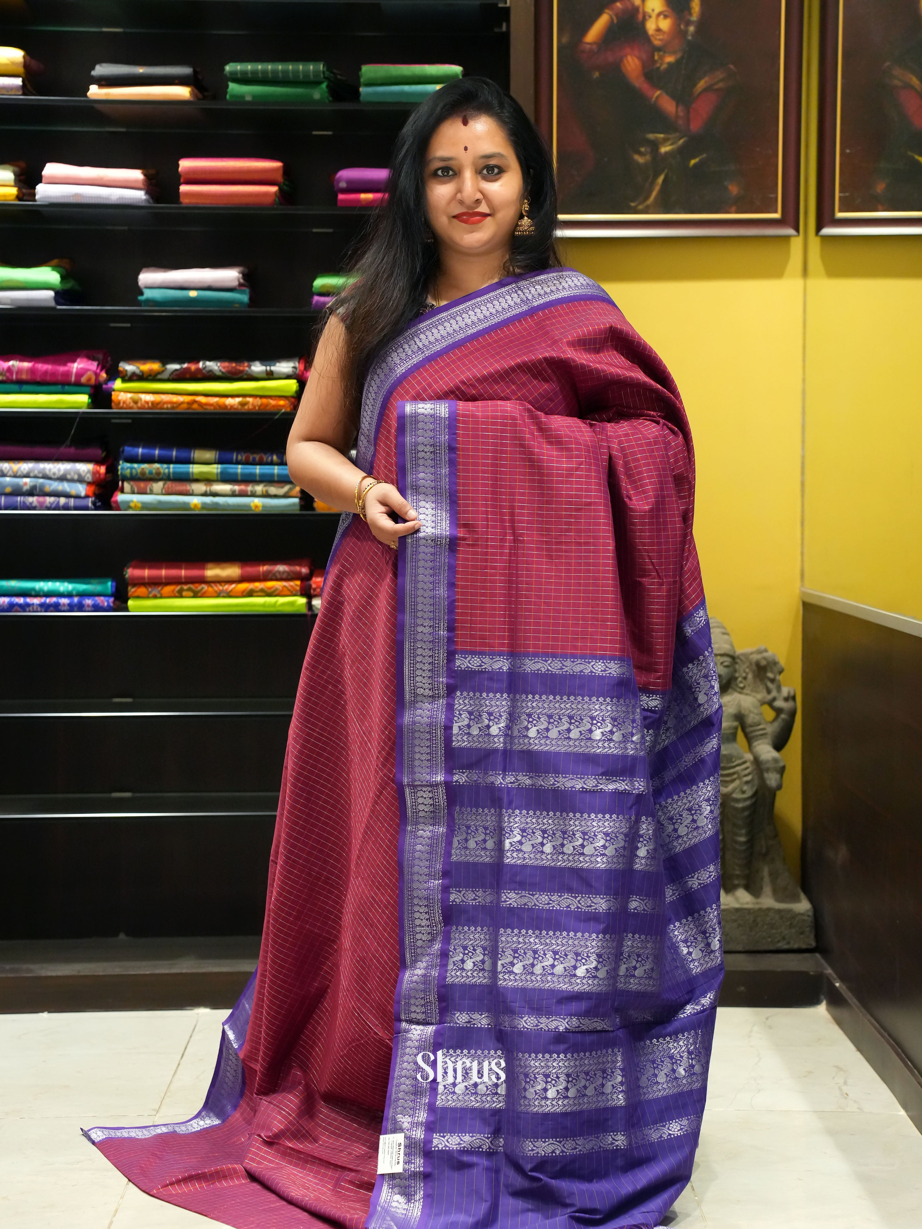 Maroon & Violet - Kalyani Cotton Saree - Shop on ShrusEternity.com
