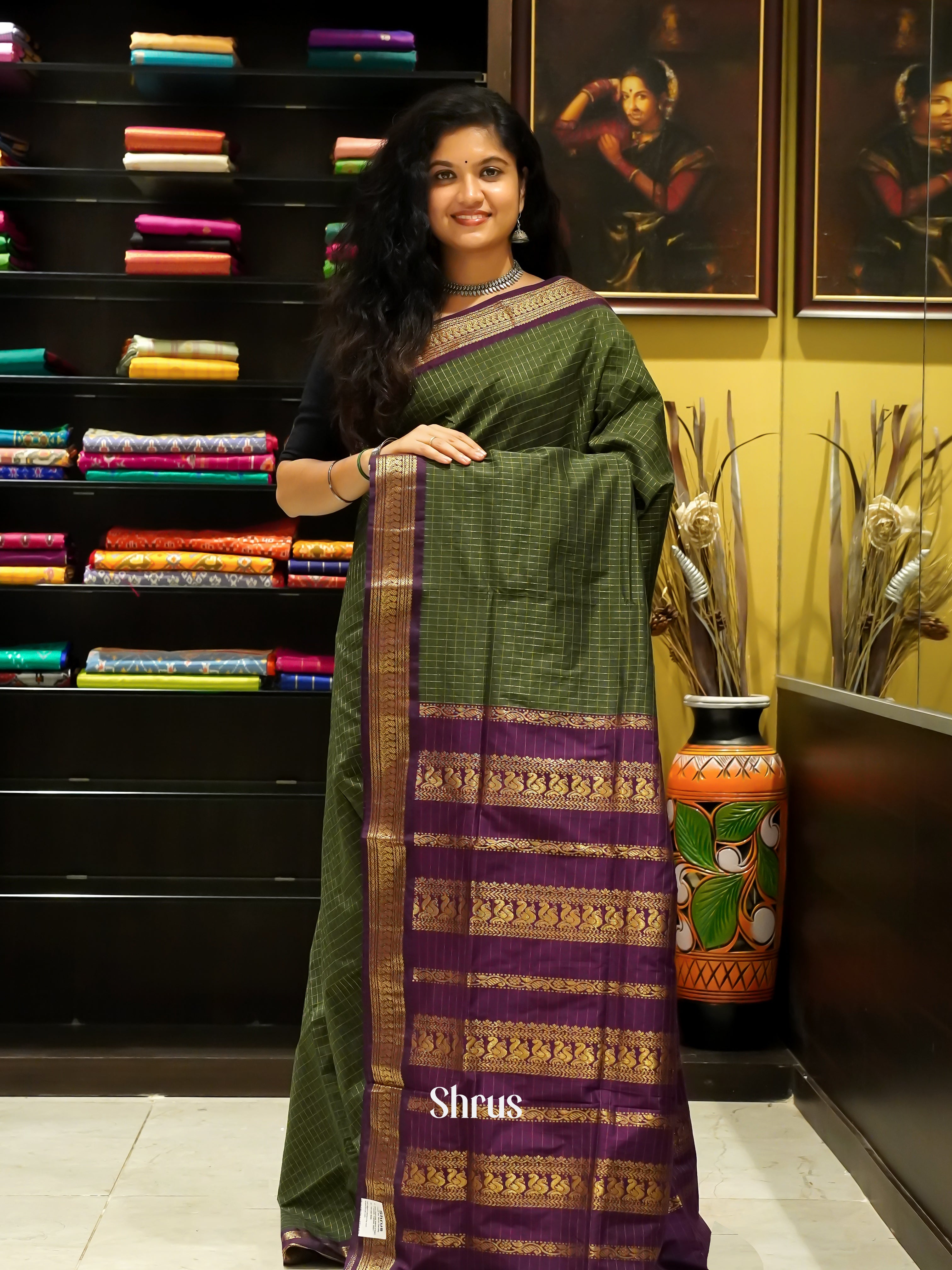 Green & Purple - Kalyani Cotton Saree - Shop on ShrusEternity.com