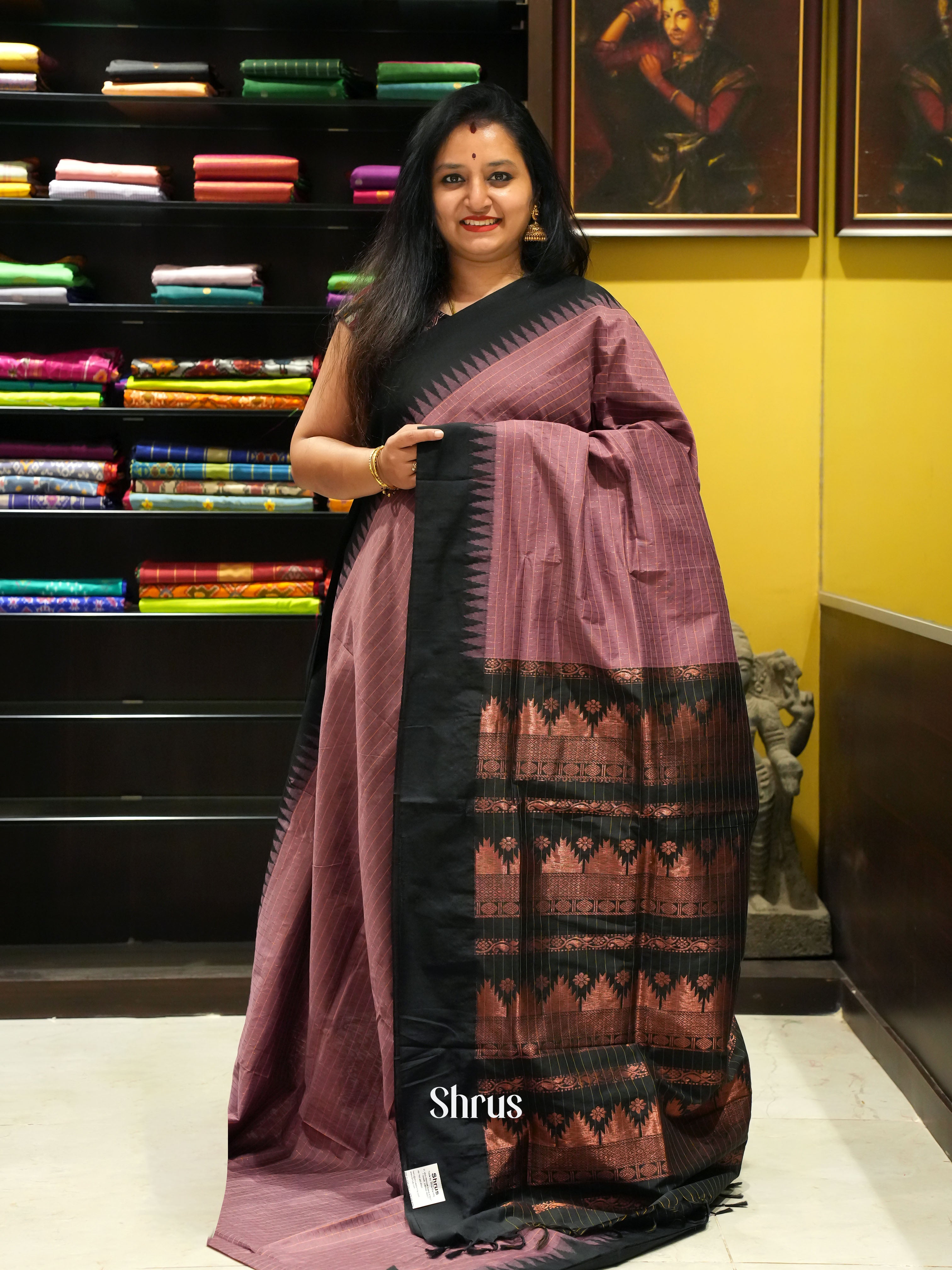 Onion Peel & Black - Kalyani Cotton Saree - Shop on ShrusEternity.com