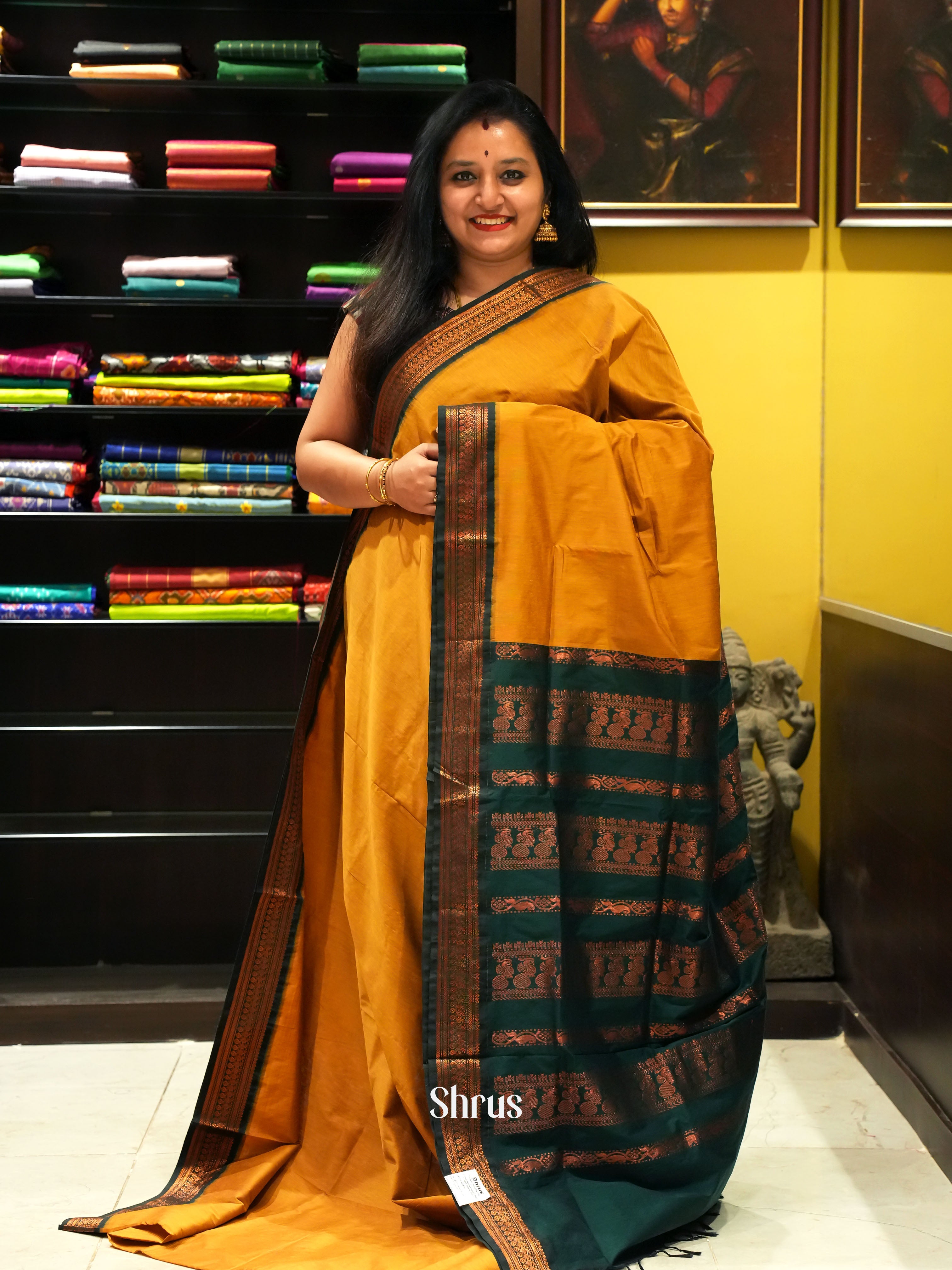 Mustard & Green - Kalyani Cotton Saree - Shop on ShrusEternity.com