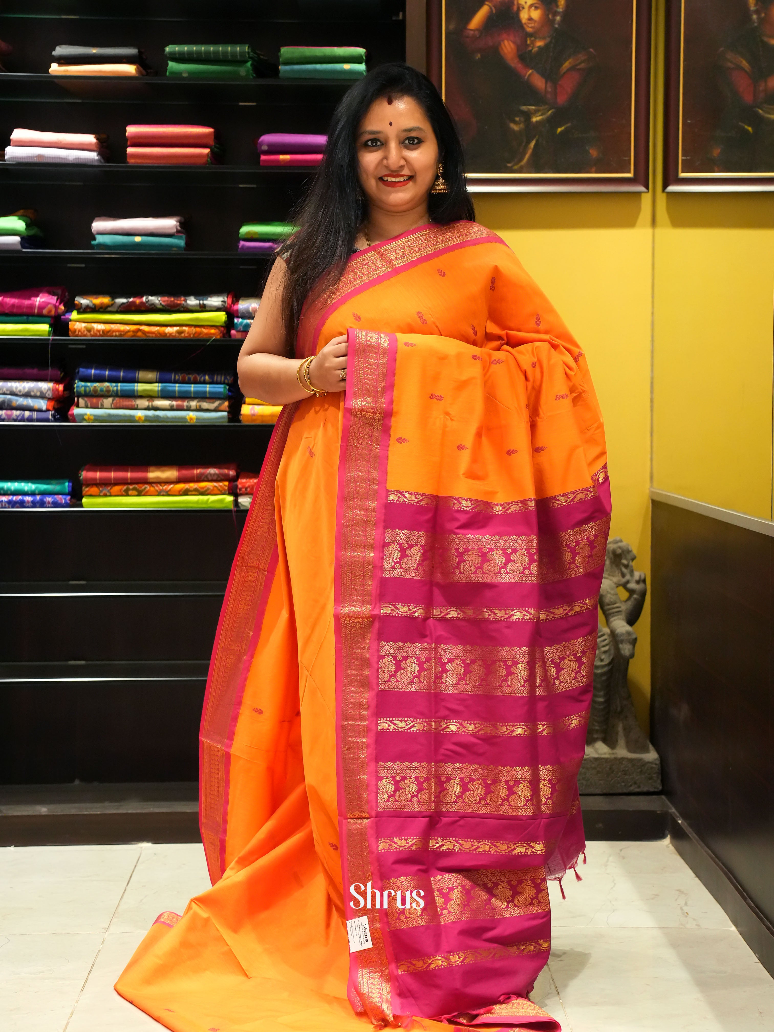 Mambazha Yellow & Majenta - Kalyani Cotton Saree - Shop on ShrusEternity.com